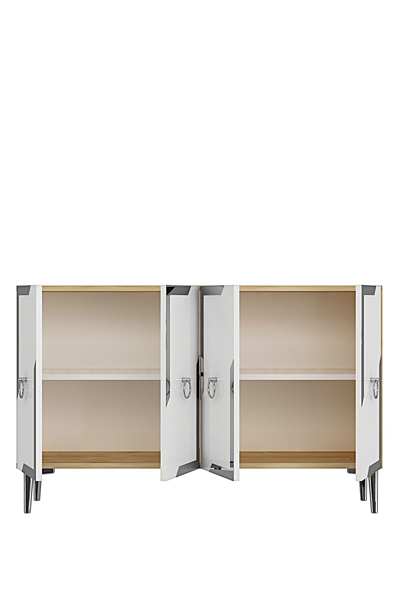 Consola Seza 120, 120 x 75 x 32 cm, stejar safir alb argintiu, PAL melaminat, oglinda inclusa, safir stejar / alb / silver — imaginea 6