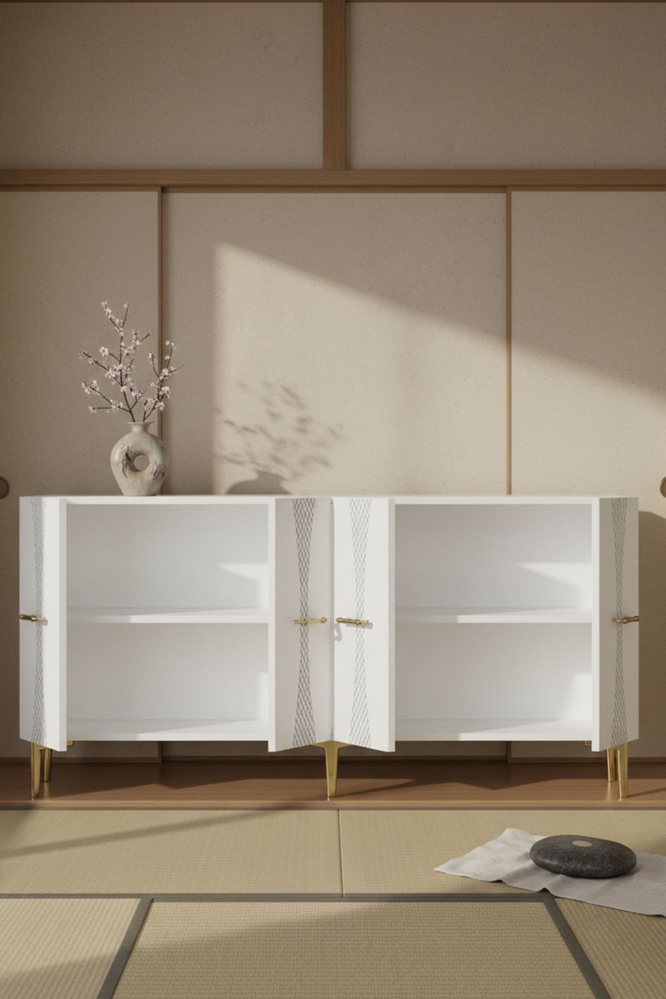 Consola Slim 150, 150 x 75 x 32 cm, alb auriu, PAL melaminat, alb / gold — imaginea 6