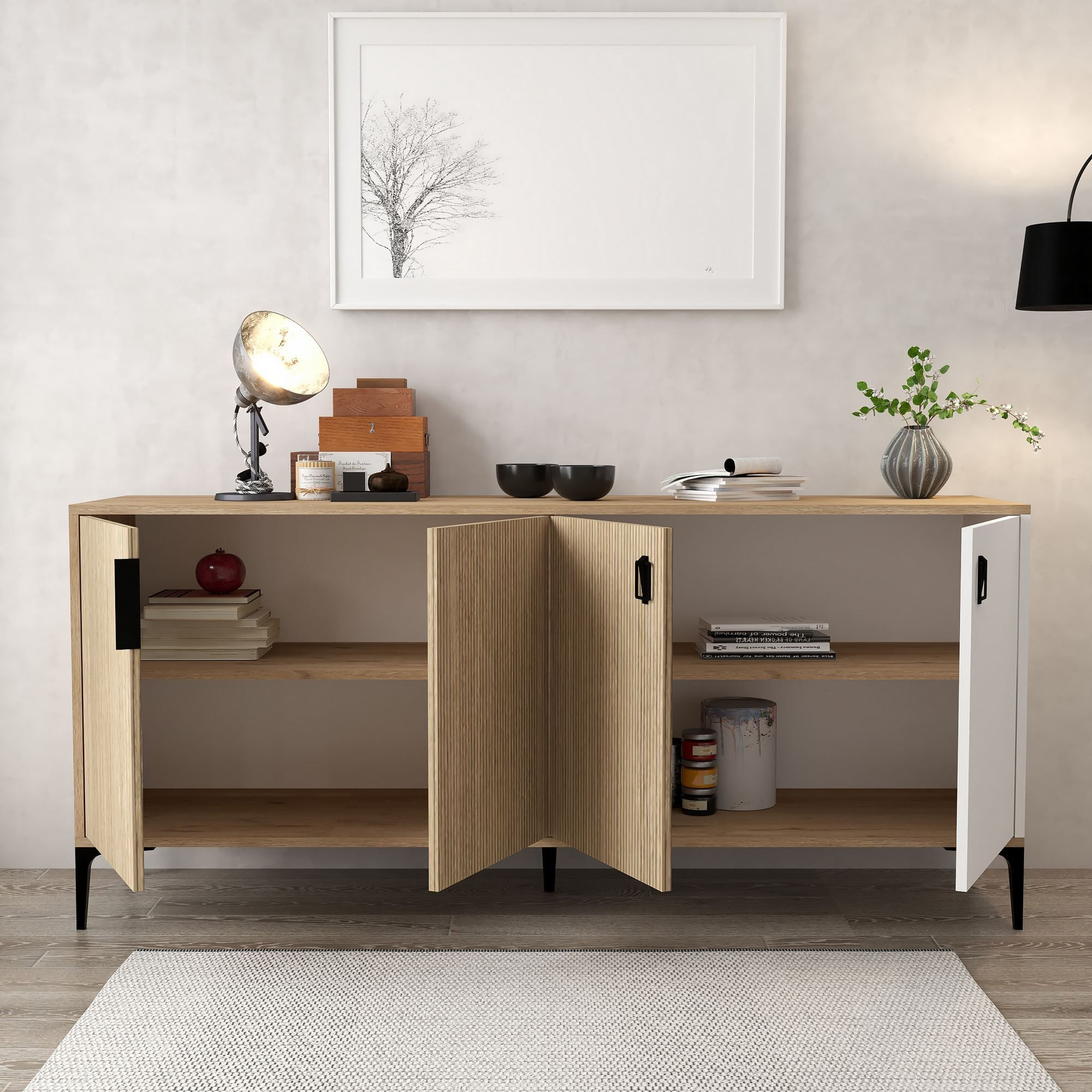 Consola Neva 4005, 180 x 81 x 44 cm, stejar alb, PAL melaminat — imaginea 2