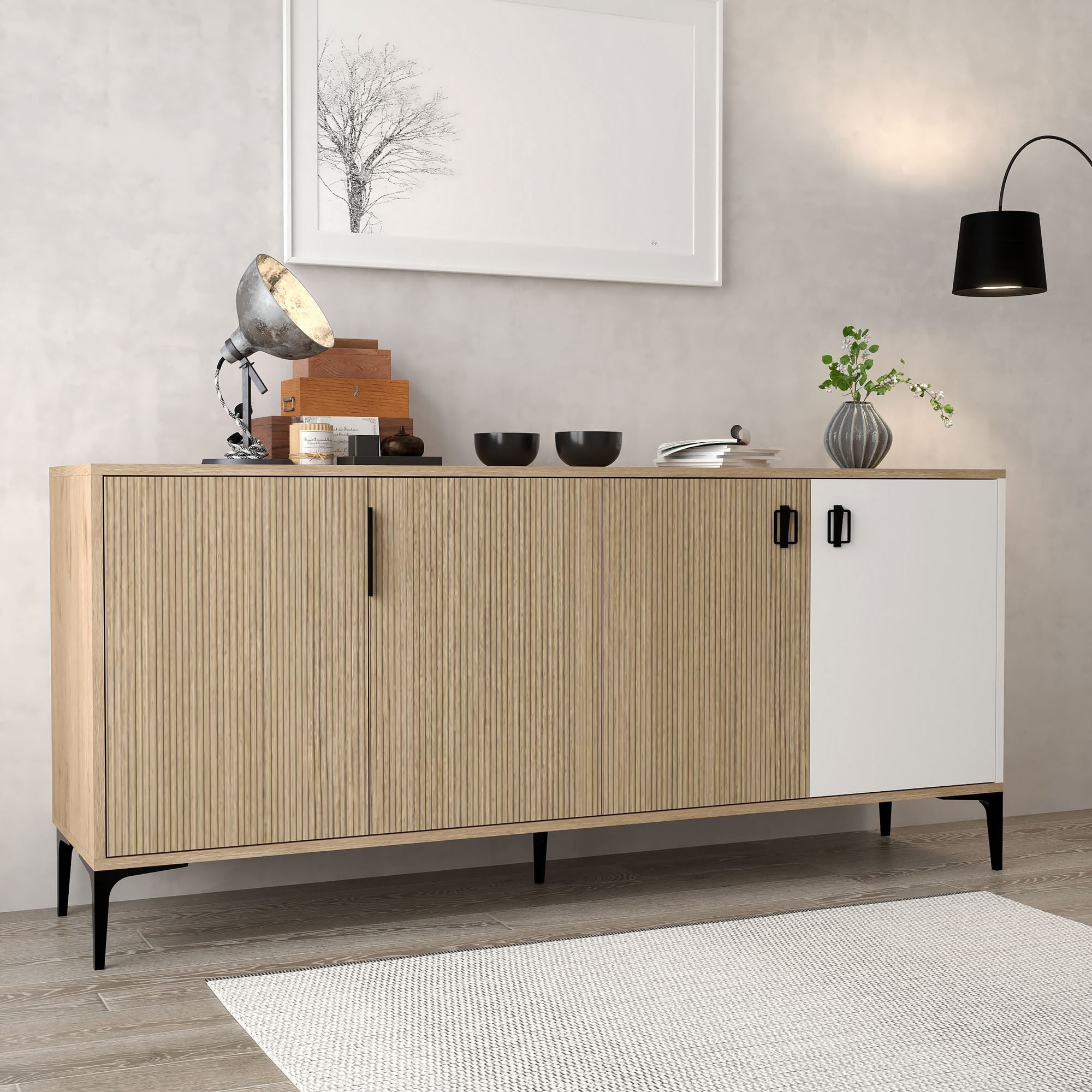 Consola Neva 4005, 180 x 81 x 44 cm, stejar alb, PAL melaminat — imaginea 3