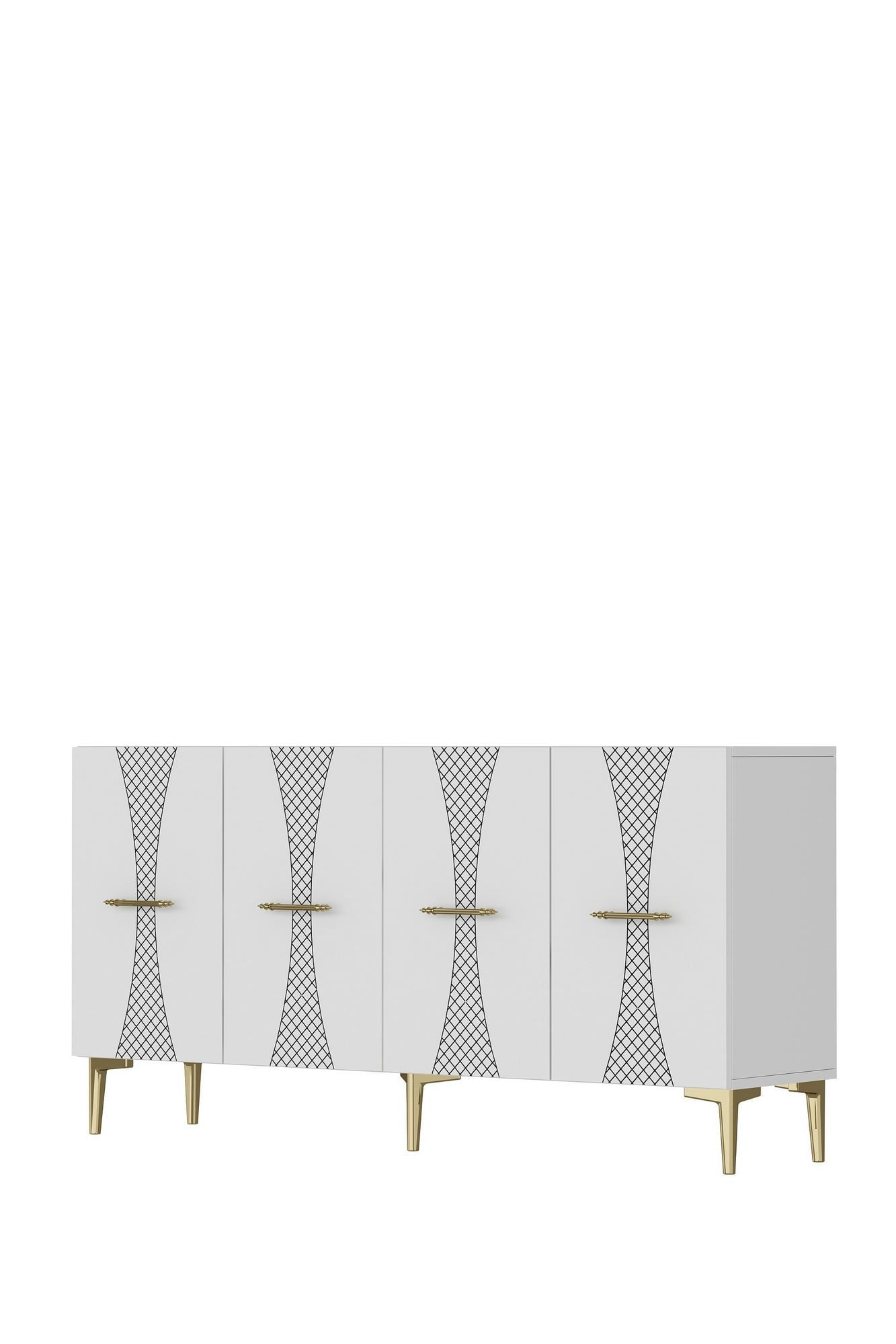 Consola Slim 150, 150 x 75 x 32 cm, alb auriu, PAL melaminat, alb / gold — imaginea 7