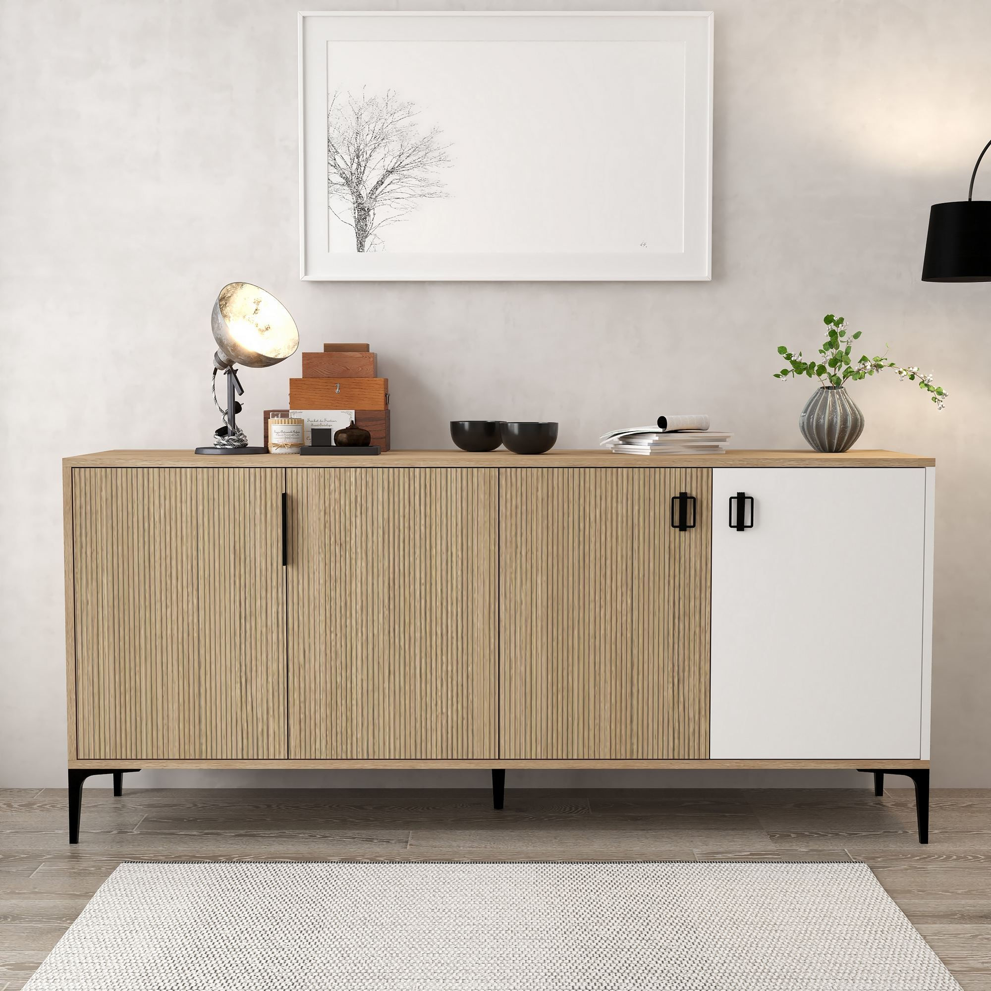Consola Neva 4005, 180 x 81 x 44 cm, stejar alb, PAL melaminat — imaginea 4