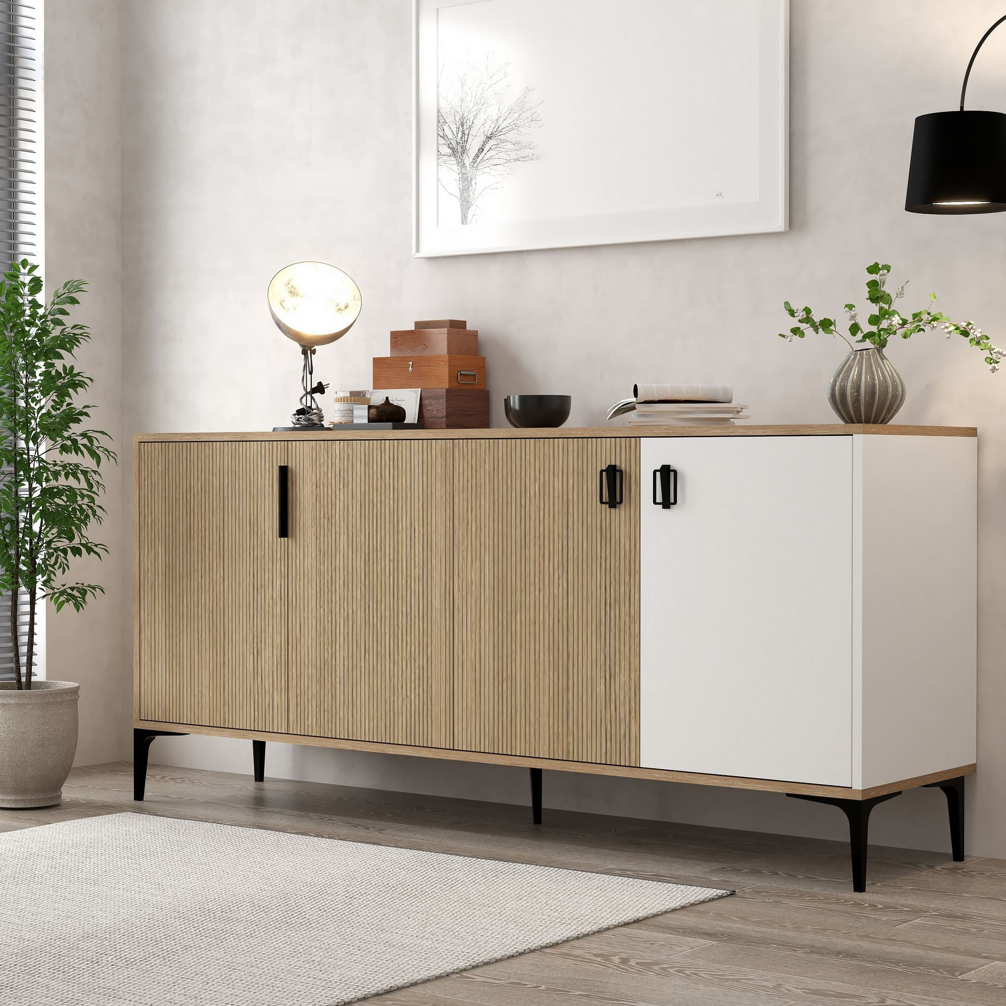 Consola Neva 4005, 180 x 81 x 44 cm, stejar alb, PAL melaminat — imaginea 5