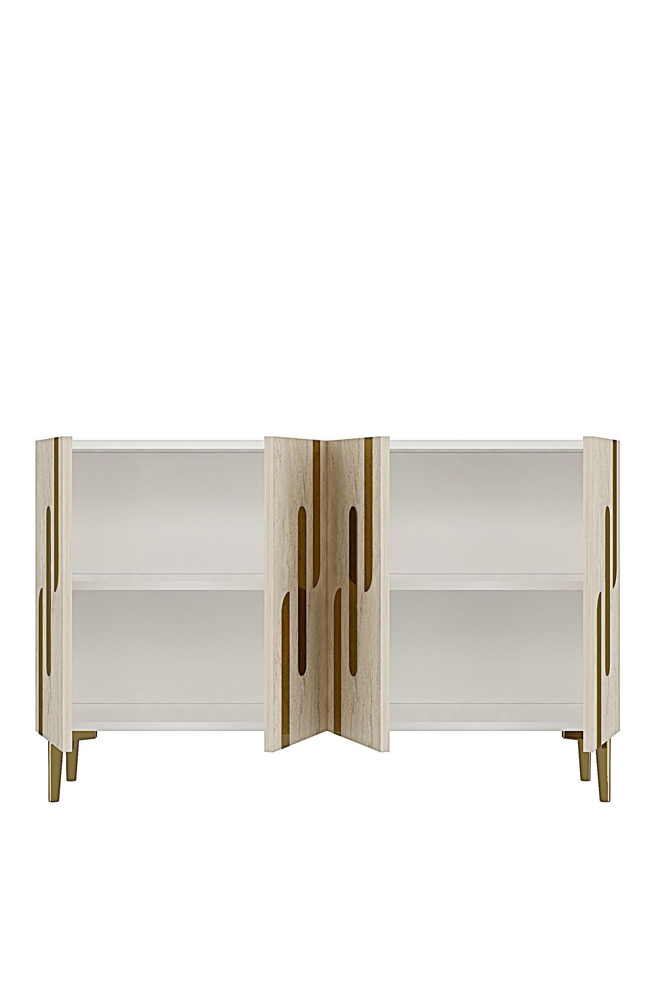 Consola Ece 120, 120 x 75 x 32 cm, alb travertin auriu, PAL melaminat, oglinda inclusa, alb / travertin / gold — imaginea 3