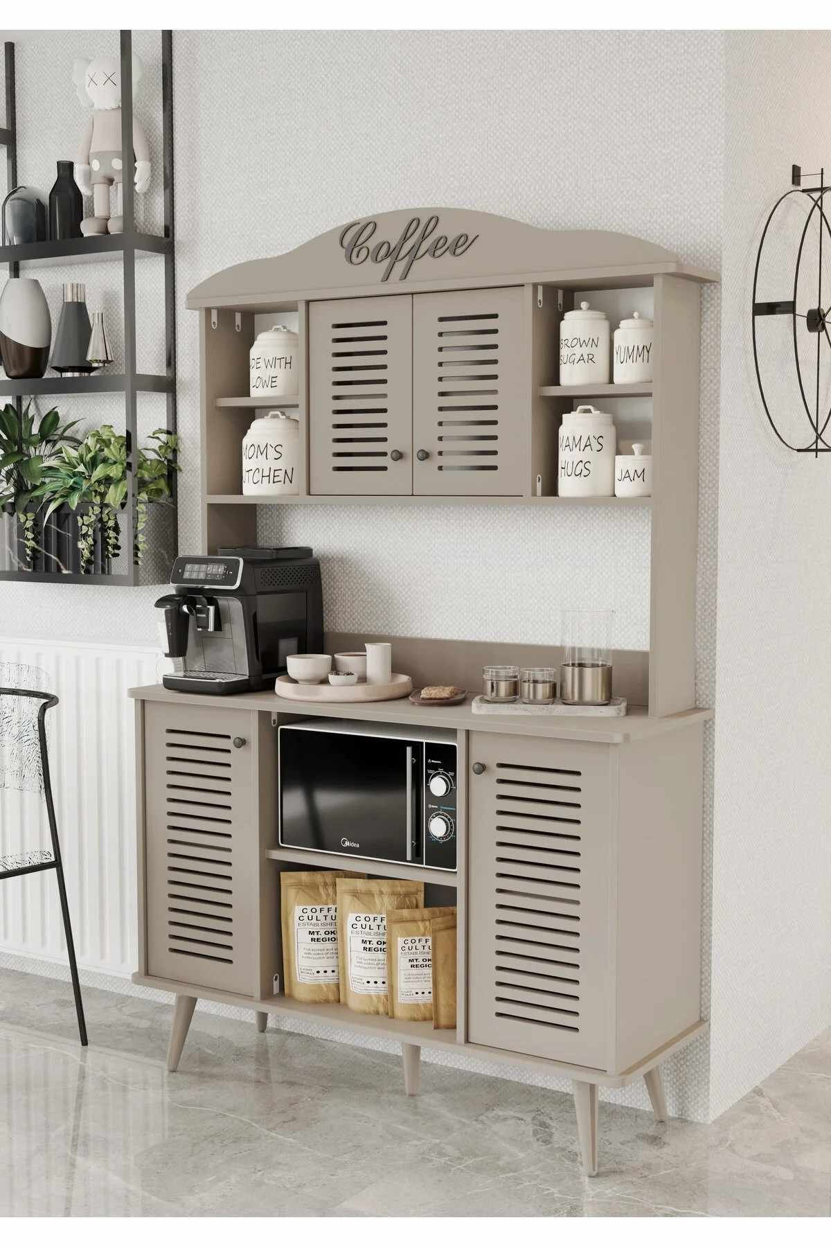 Dulap bar cafea Avior 120 - Sandstone, 120 x 170 x 40 cm, bej nisip, MDF, capacitate 45 kg, sandstone — imaginea 4