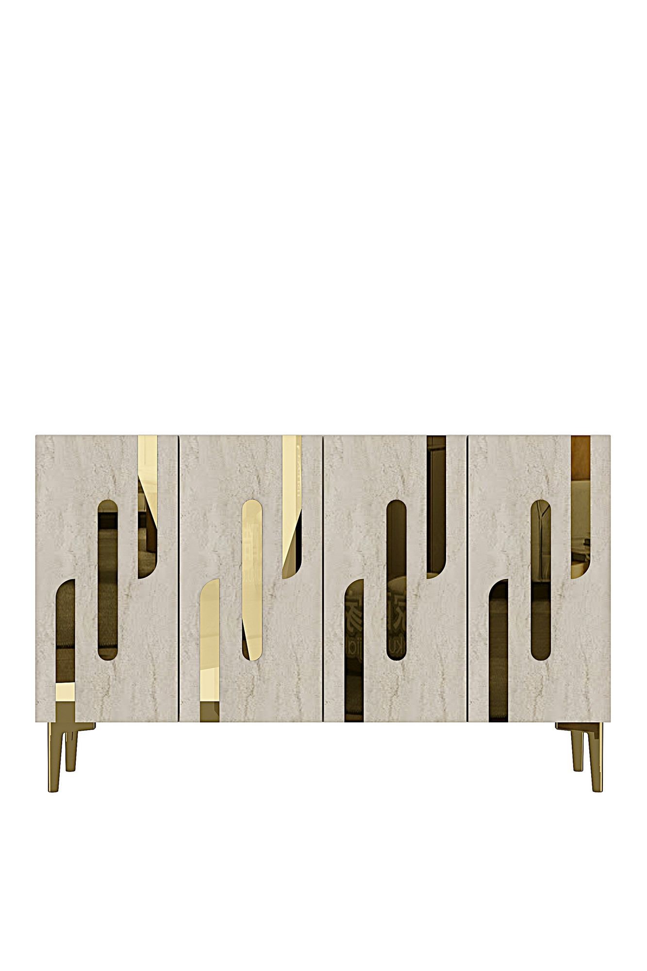 Consola Ece 120, 120 x 75 x 32 cm, alb travertin auriu, PAL melaminat, oglinda inclusa, alb / travertin / gold — imaginea 5