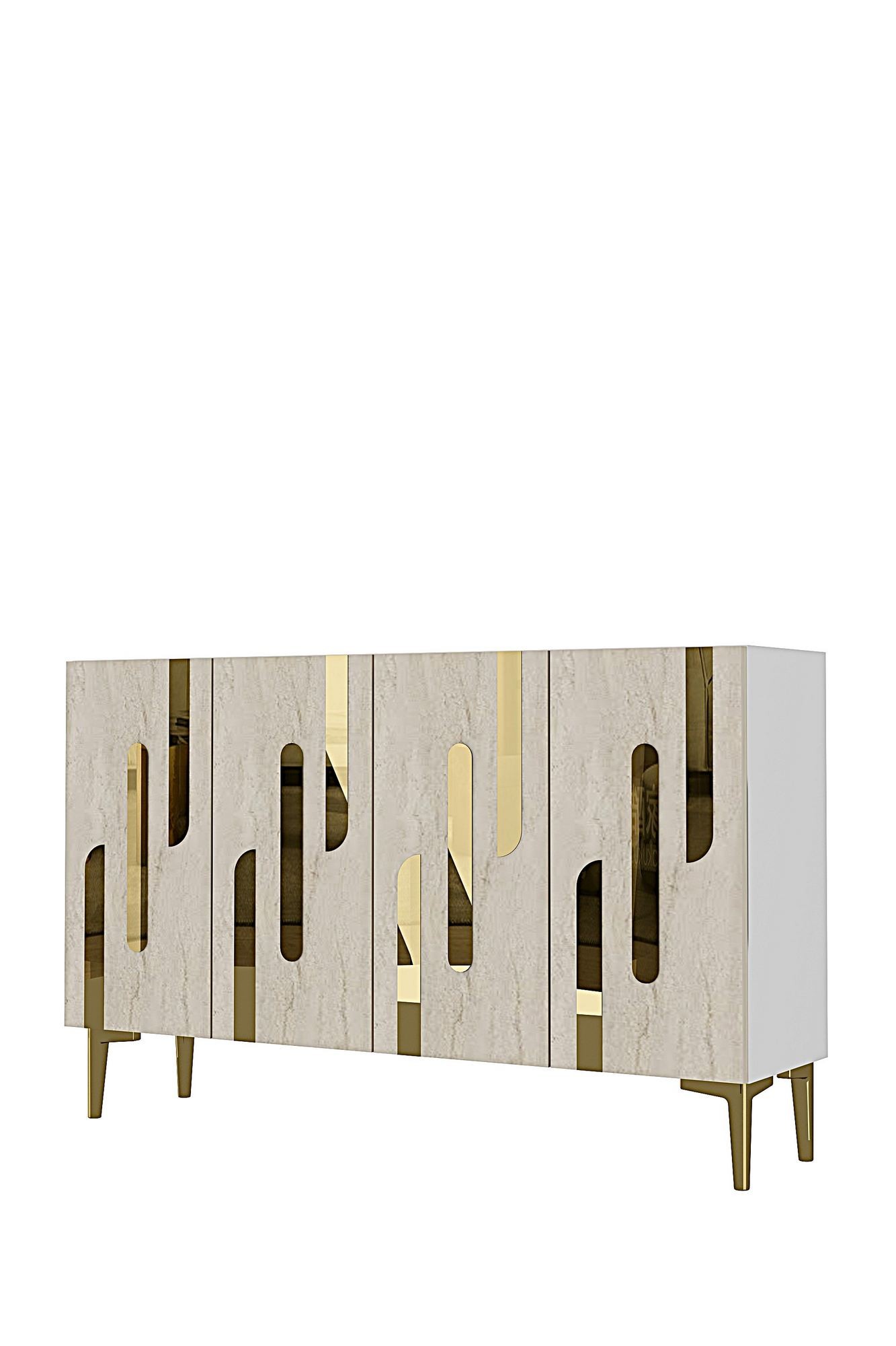 Consola Ece 120, 120 x 75 x 32 cm, alb travertin auriu, PAL melaminat, oglinda inclusa, alb / travertin / gold — imaginea 6