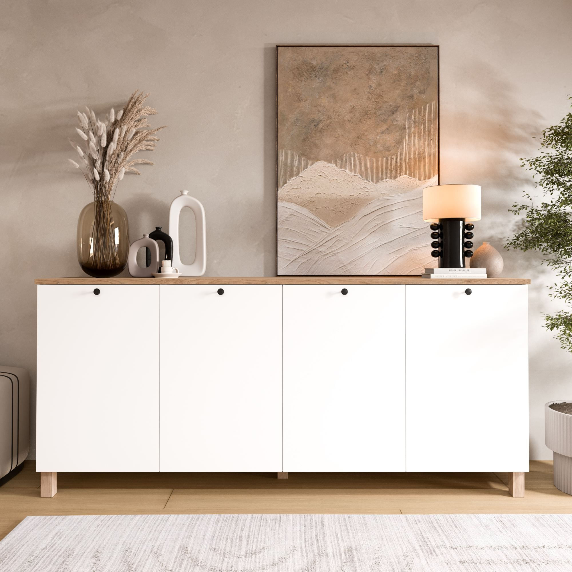 Consola Nord - ND4-SW, 180 x 80 x 42,1 cm, alb si stejar, PAL melaminat, spatiu de depozitare, fixare pe perete — imaginea 3