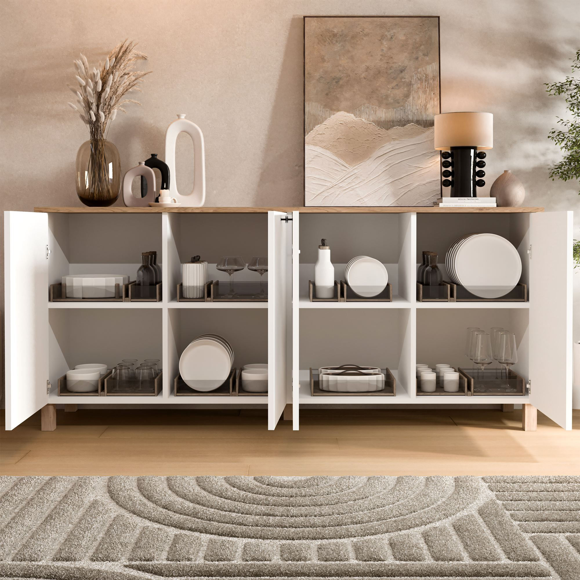 Consola Nord - ND4-SW, 180 x 80 x 42,1 cm, alb si stejar, PAL melaminat, spatiu de depozitare, fixare pe perete — imaginea 5