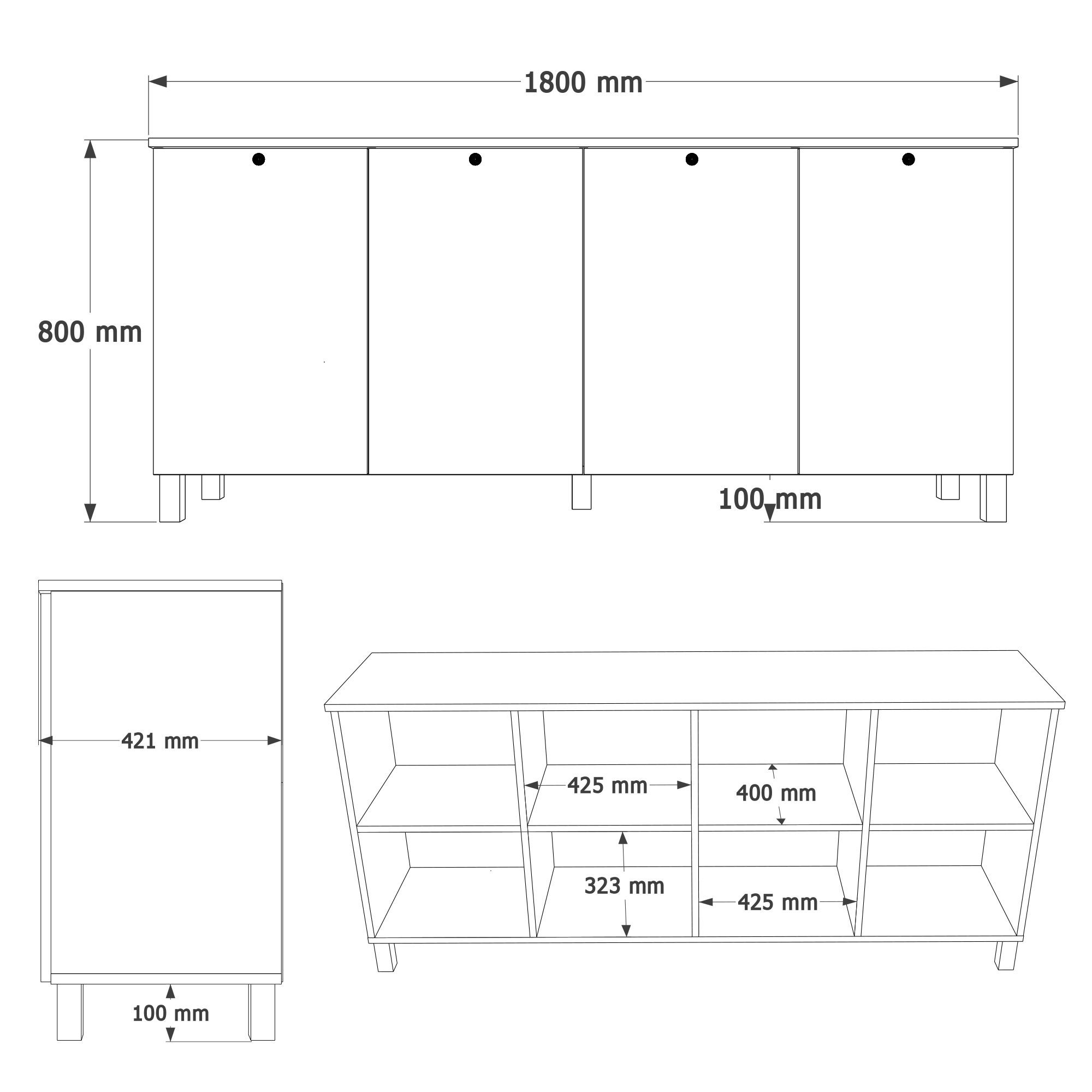 Consola Nord - ND4-SW, 180 x 80 x 42,1 cm, alb si stejar, PAL melaminat, spatiu de depozitare, fixare pe perete — imaginea 6