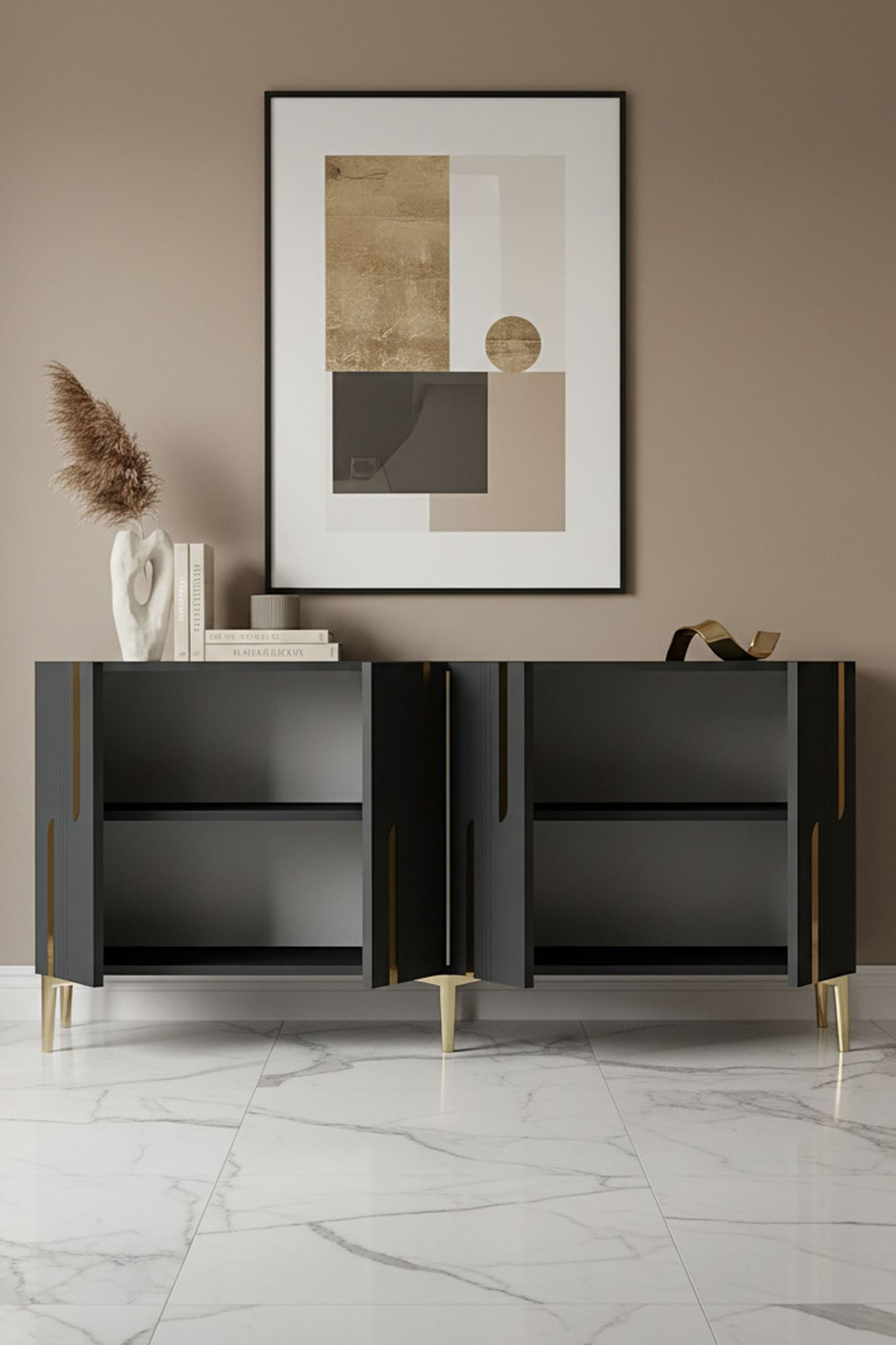 Consola Nota 150, 150 x 75 x 32 cm, antracit auriu, PAL melaminat, antracit / gold — imaginea 3
