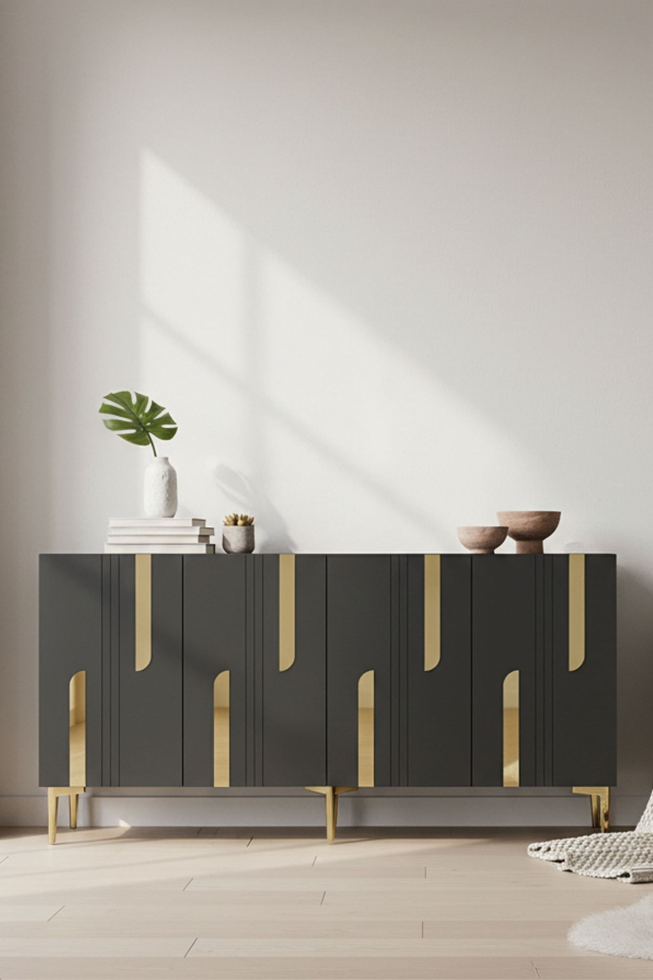 Consola Nota 150, 150 x 75 x 32 cm, antracit auriu, PAL melaminat, antracit / gold — imaginea 5