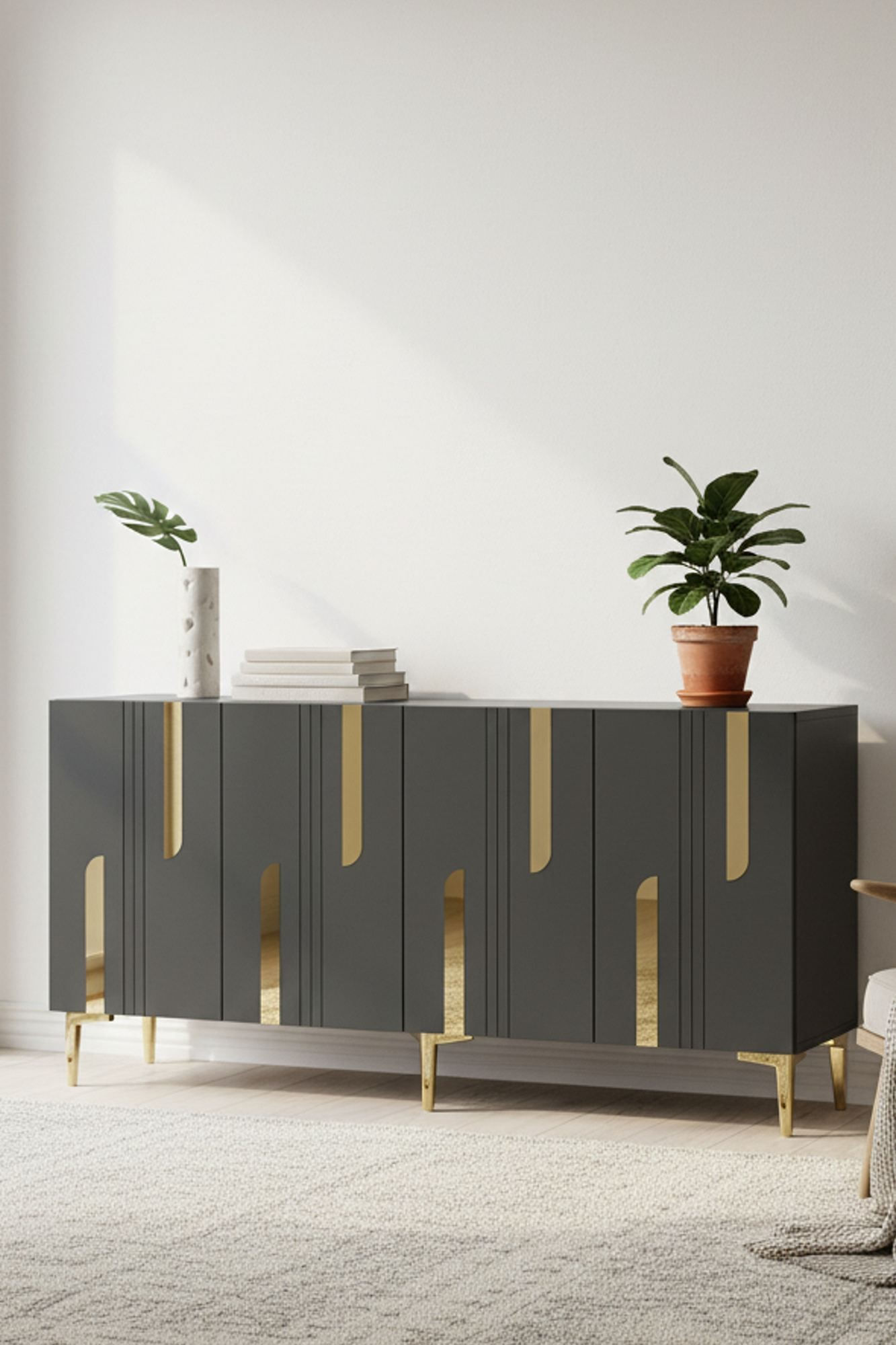 Consola Nota 150, 150 x 75 x 32 cm, antracit auriu, PAL melaminat, antracit / gold — imaginea 6