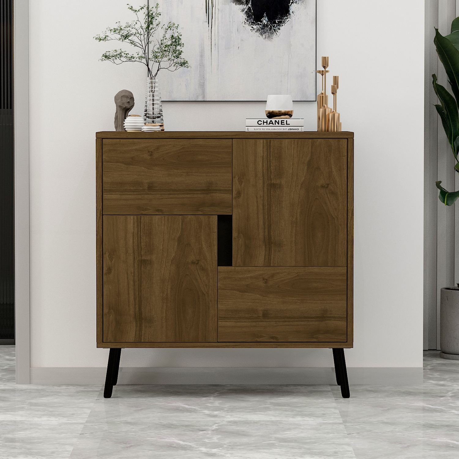 Dulap Darien, 76, 5 x 79, 5 x 35 cm, istanbul nuc negru lemn, PAL melaminat, spatiu de depozitare, fixare pe perete, istanbul nuc / negru wood — imaginea 3