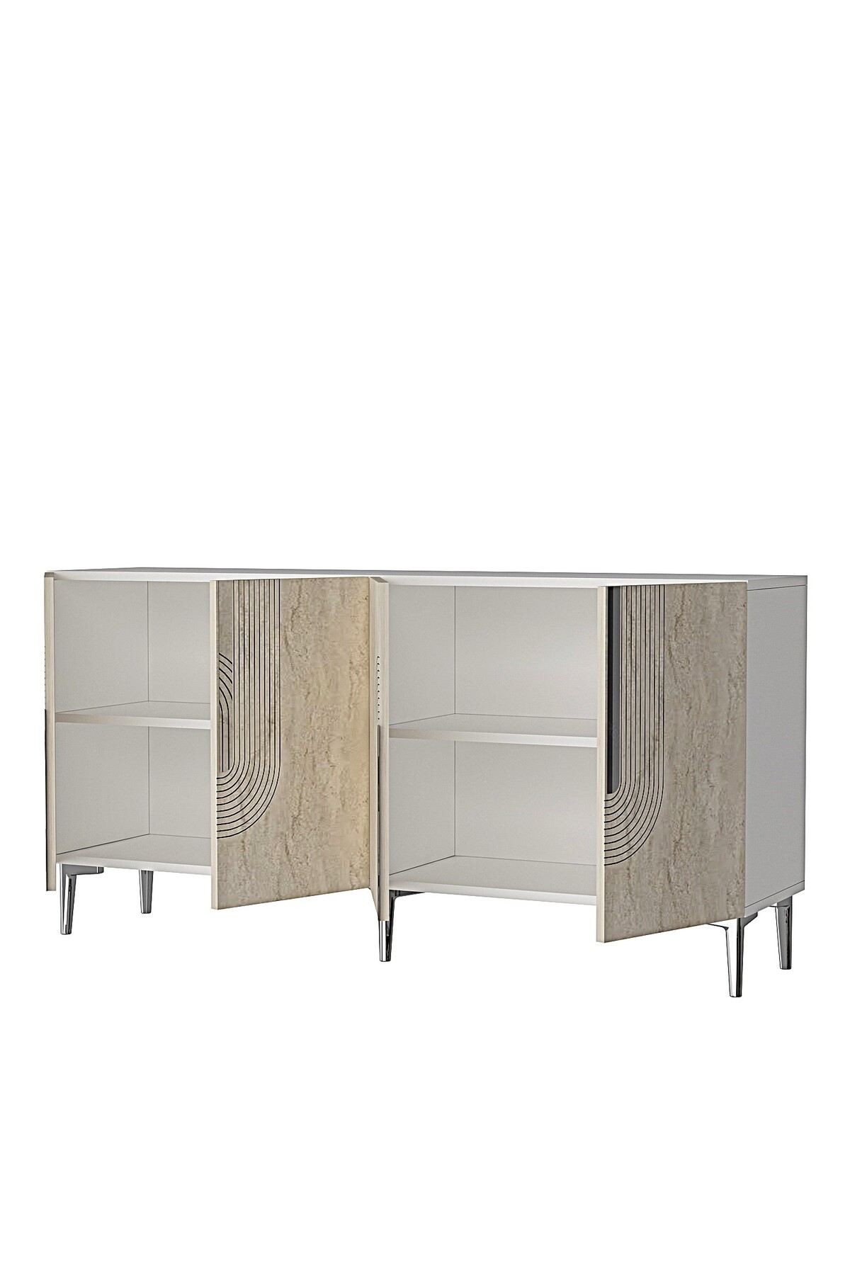Consola Meyra 180, 180 x 75 x 32 cm, alb travertin argintiu, PAL melaminat, oglinda inclusa, alb / travertin / silver — imaginea 4
