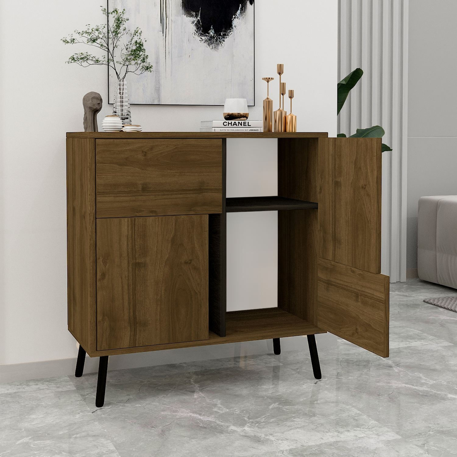 Dulap Darien, 76, 5 x 79, 5 x 35 cm, istanbul nuc negru lemn, PAL melaminat, spatiu de depozitare, fixare pe perete, istanbul nuc / negru wood — imaginea 6