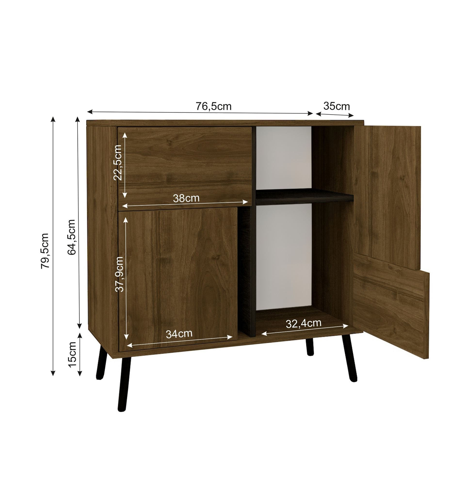 Dulap Darien, 76, 5 x 79, 5 x 35 cm, istanbul nuc negru lemn, PAL melaminat, spatiu de depozitare, fixare pe perete, istanbul nuc / negru wood — imaginea 7