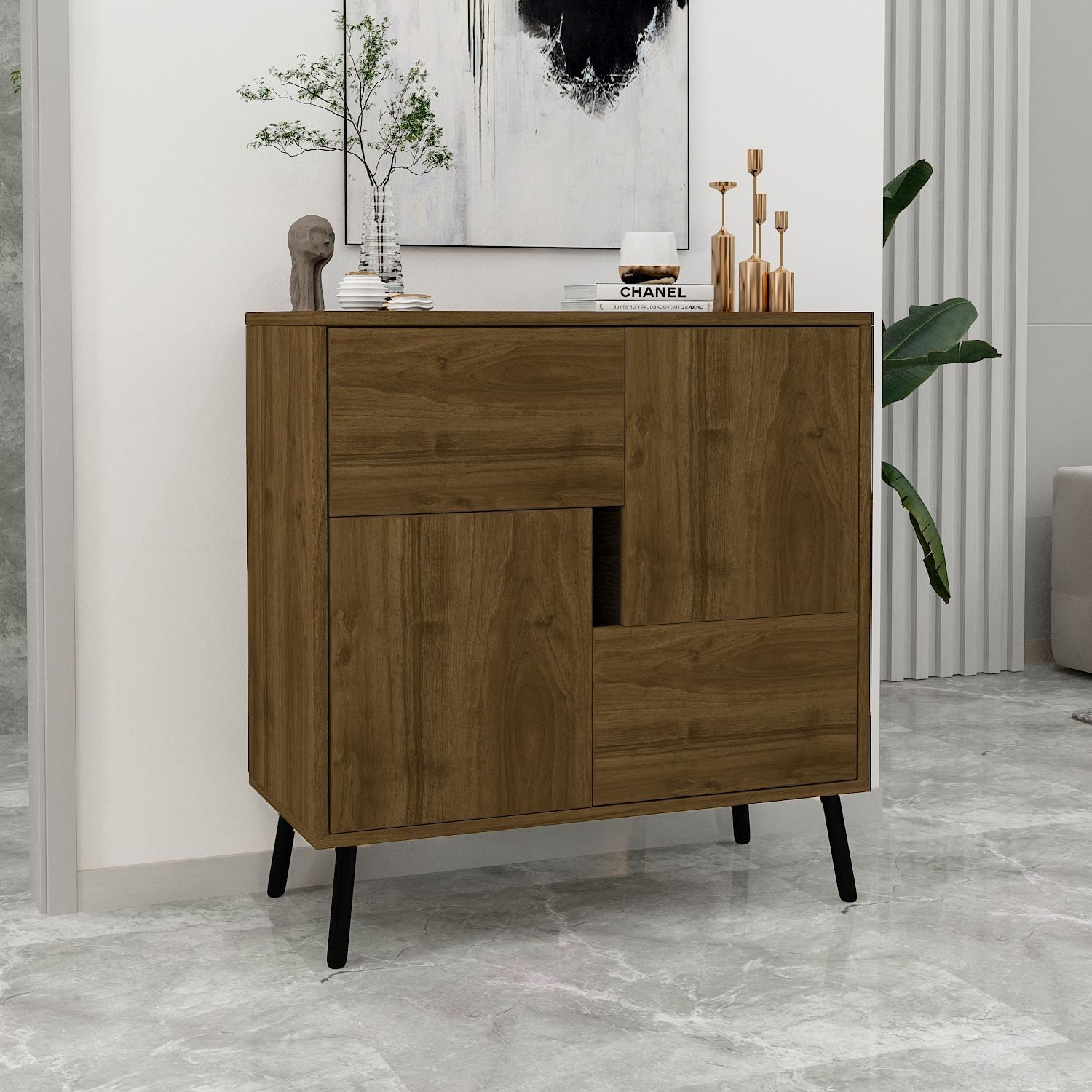 Dulap Darien, 76, 5 x 79, 5 x 35 cm, istanbul nuc negru lemn, PAL melaminat, spatiu de depozitare, fixare pe perete, istanbul nuc / negru wood — imaginea 8
