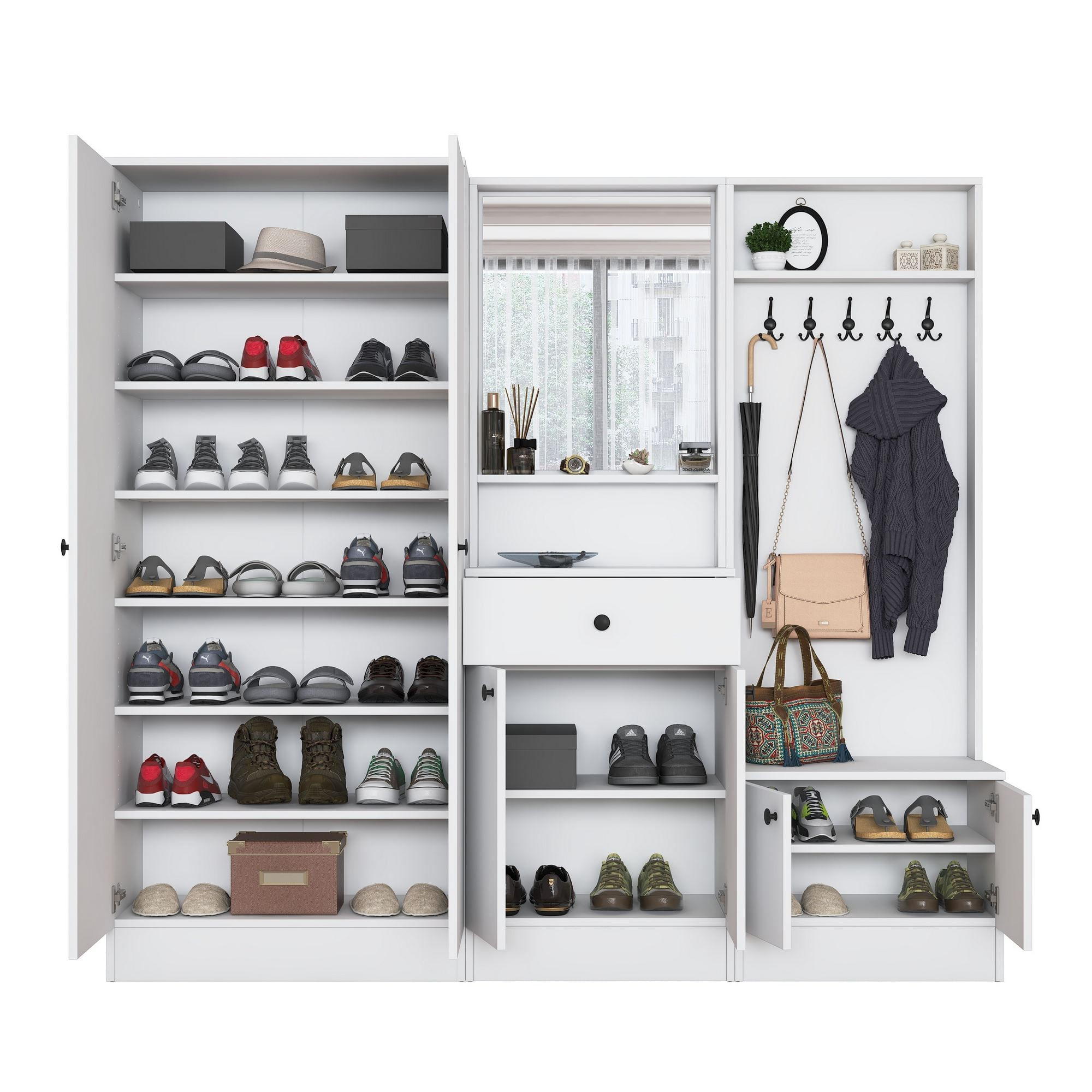 Cuier hol EA152, 199,4 x 182,2 x 37,5 cm, alb, PAL, spatiu de depozitare, fixare pe perete — imaginea 5