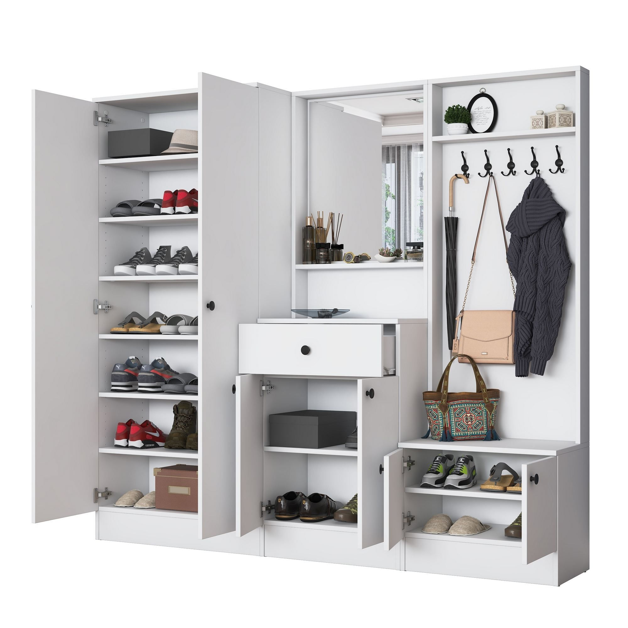 Cuier hol EA152, 199,4 x 182,2 x 37,5 cm, alb, PAL, spatiu de depozitare, fixare pe perete — imaginea 6