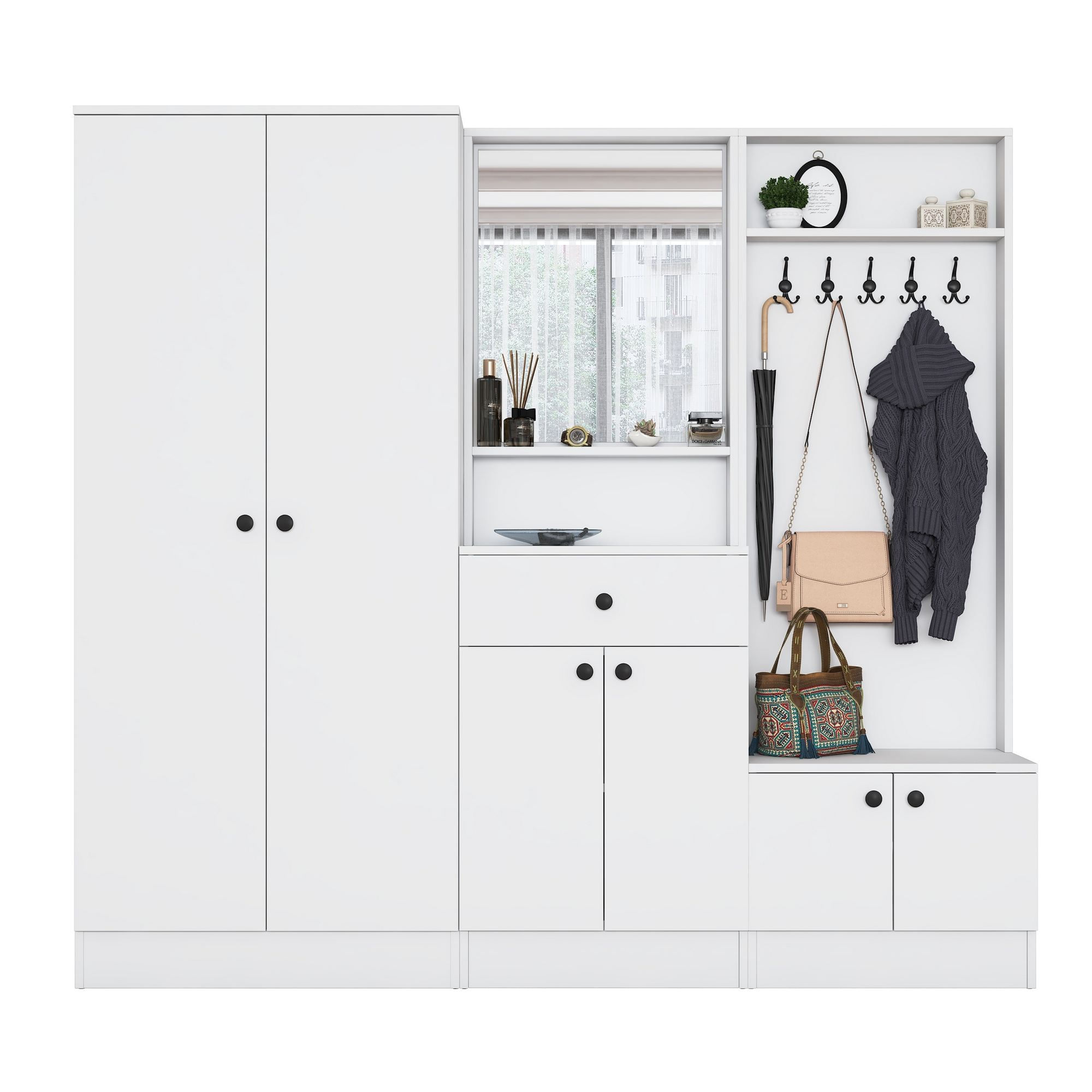 Cuier hol EA152, 199,4 x 182,2 x 37,5 cm, alb, PAL, spatiu de depozitare, fixare pe perete — imaginea 10