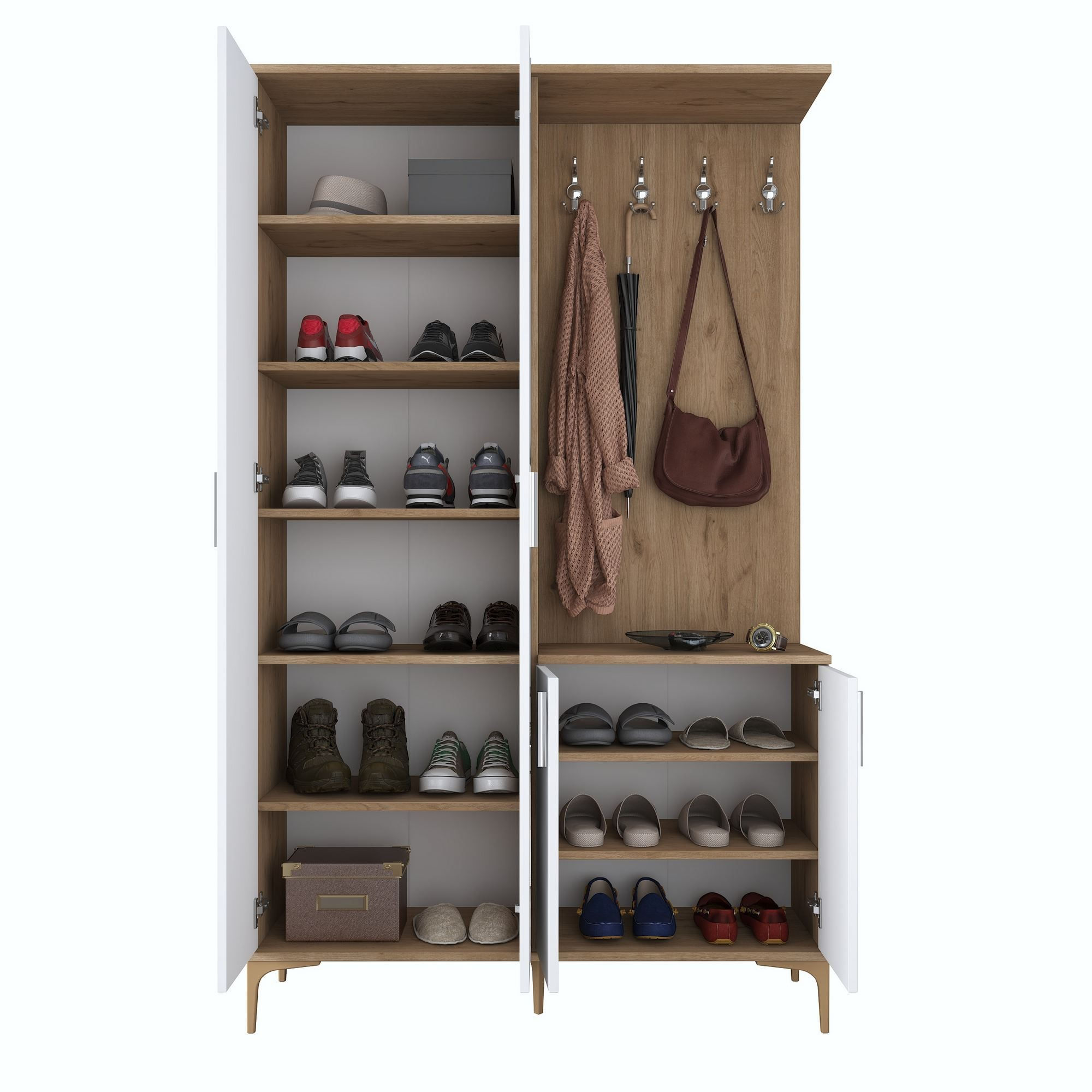 Cuier hol EA147, 120 x 198,6 x 37,5 cm, nuc alb, PAL, spatiu de depozitare, fixare pe perete — imaginea 2