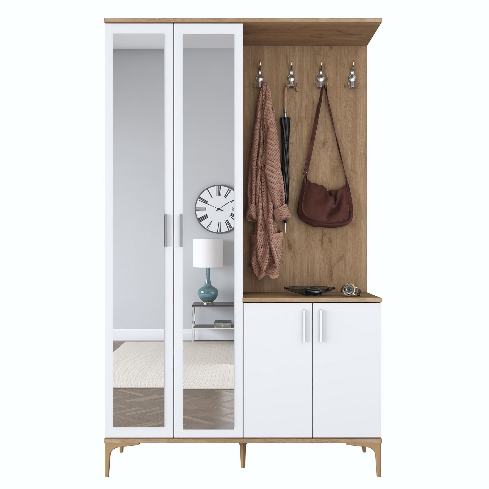 Cuier hol EA147, 120 x 198,6 x 37,5 cm, nuc alb, PAL, spatiu de depozitare, fixare pe perete — imaginea 3