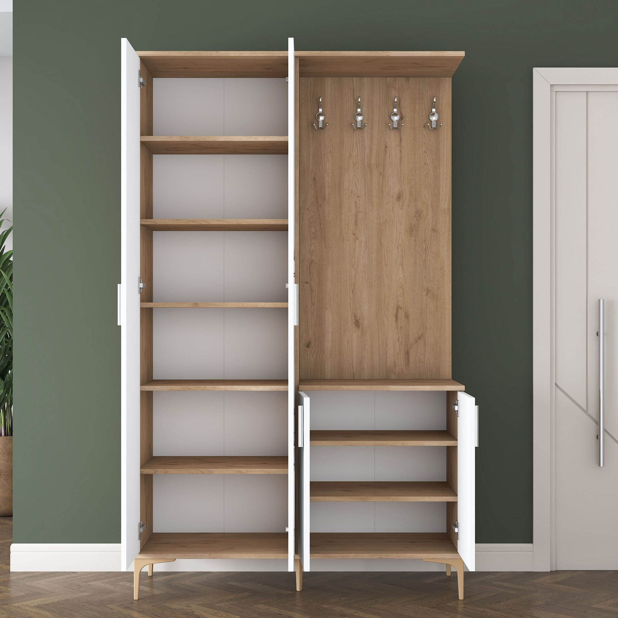 Cuier hol EA147, 120 x 198,6 x 37,5 cm, nuc alb, PAL, spatiu de depozitare, fixare pe perete — imaginea 4