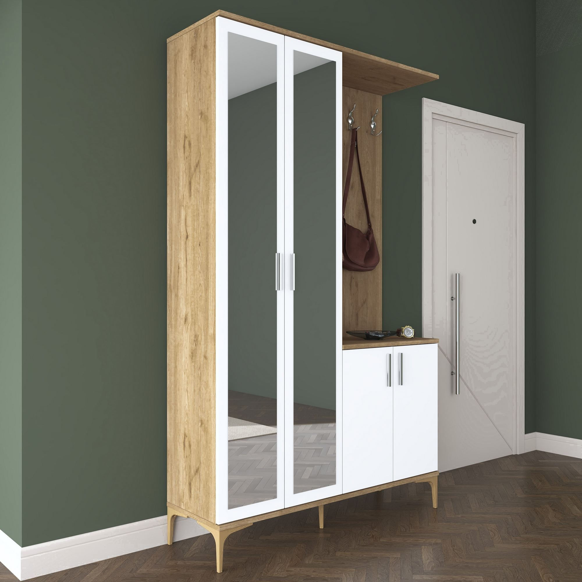 Cuier hol EA147, 120 x 198,6 x 37,5 cm, nuc alb, PAL, spatiu de depozitare, fixare pe perete — imaginea 6