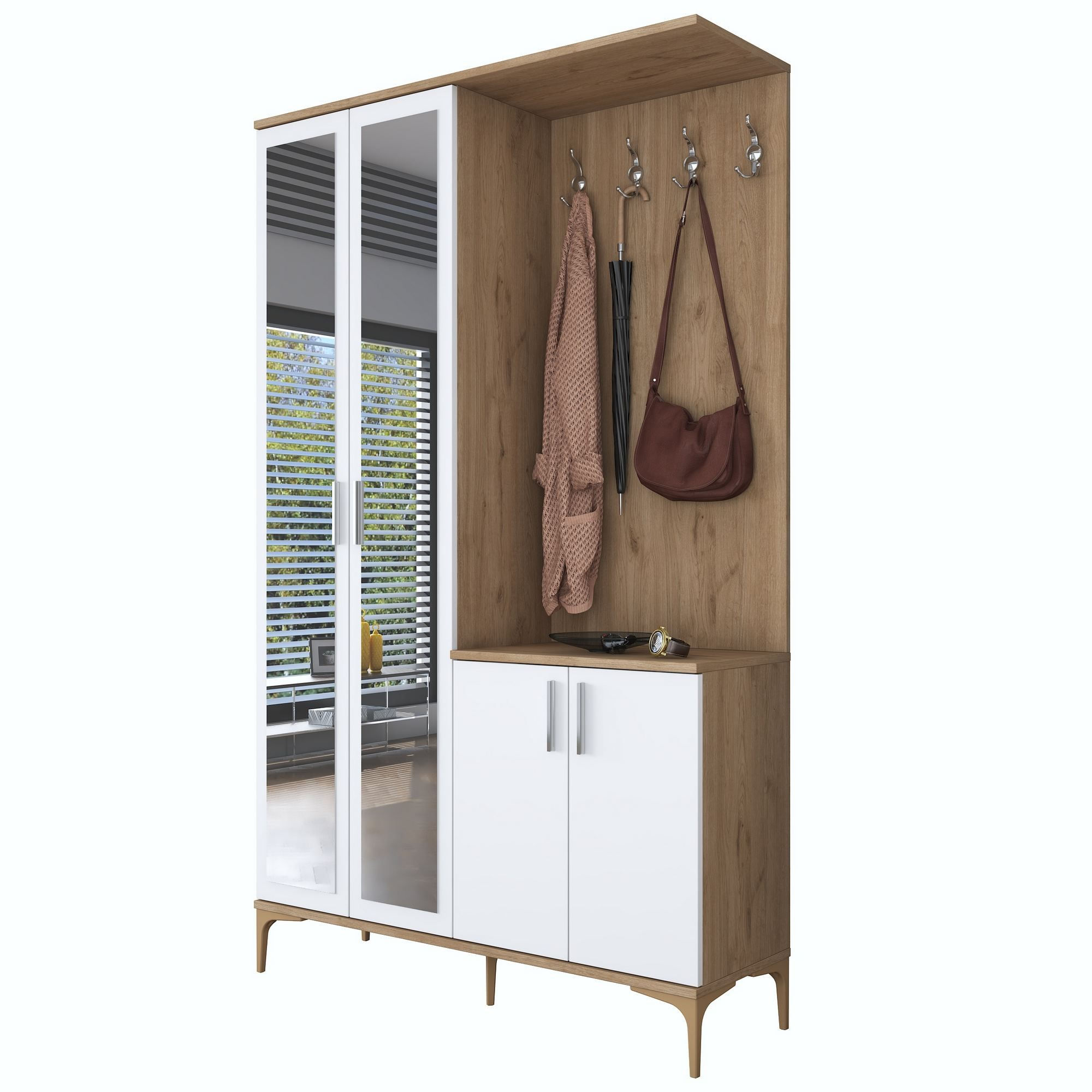 Cuier hol EA147, 120 x 198,6 x 37,5 cm, nuc alb, PAL, spatiu de depozitare, fixare pe perete — imaginea 10