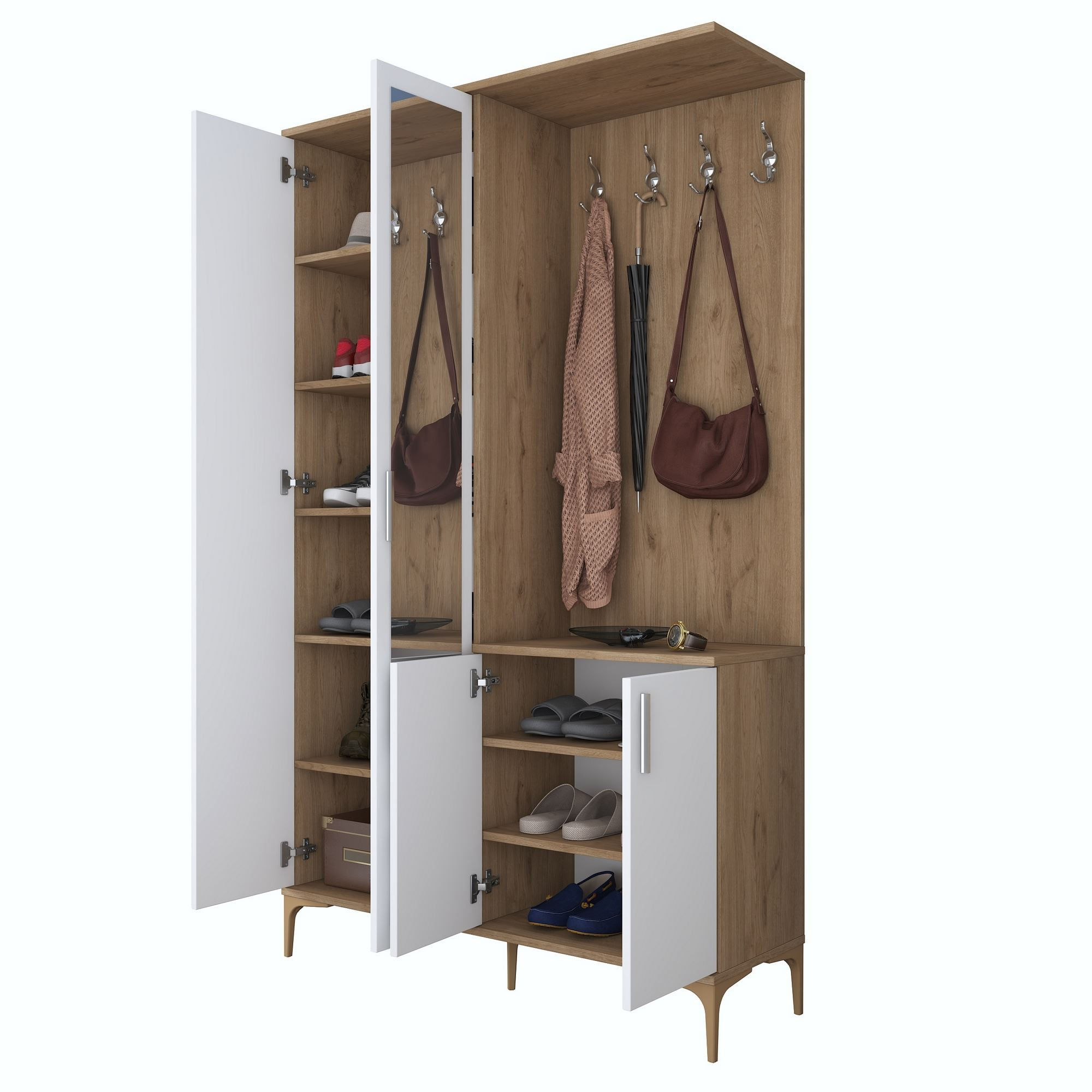 Cuier hol EA147, 120 x 198,6 x 37,5 cm, nuc alb, PAL, spatiu de depozitare, fixare pe perete — imaginea 12