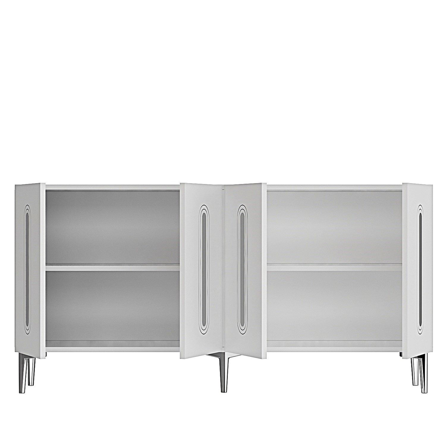 Consola Rany 150, 150 x 75 x 32 cm, alb argintiu, PAL melaminat, spatiu de depozitare, fixare pe perete, alb / silver — imaginea 3