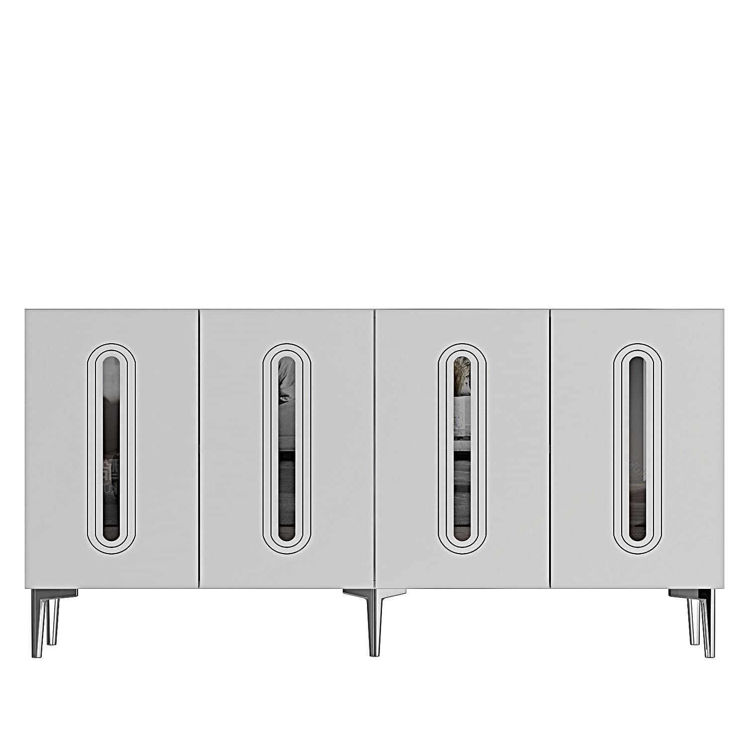 Consola Rany 150, 150 x 75 x 32 cm, alb argintiu, PAL melaminat, spatiu de depozitare, fixare pe perete, alb / silver — imaginea 5