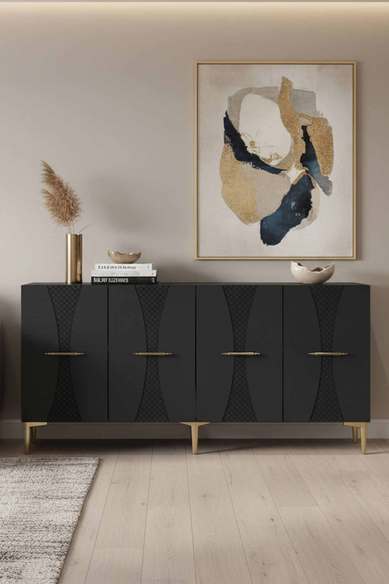 Consola Slim 150, 150 x 75 x 32 cm, antracit auriu, PAL melaminat, antracit / gold — imaginea 4