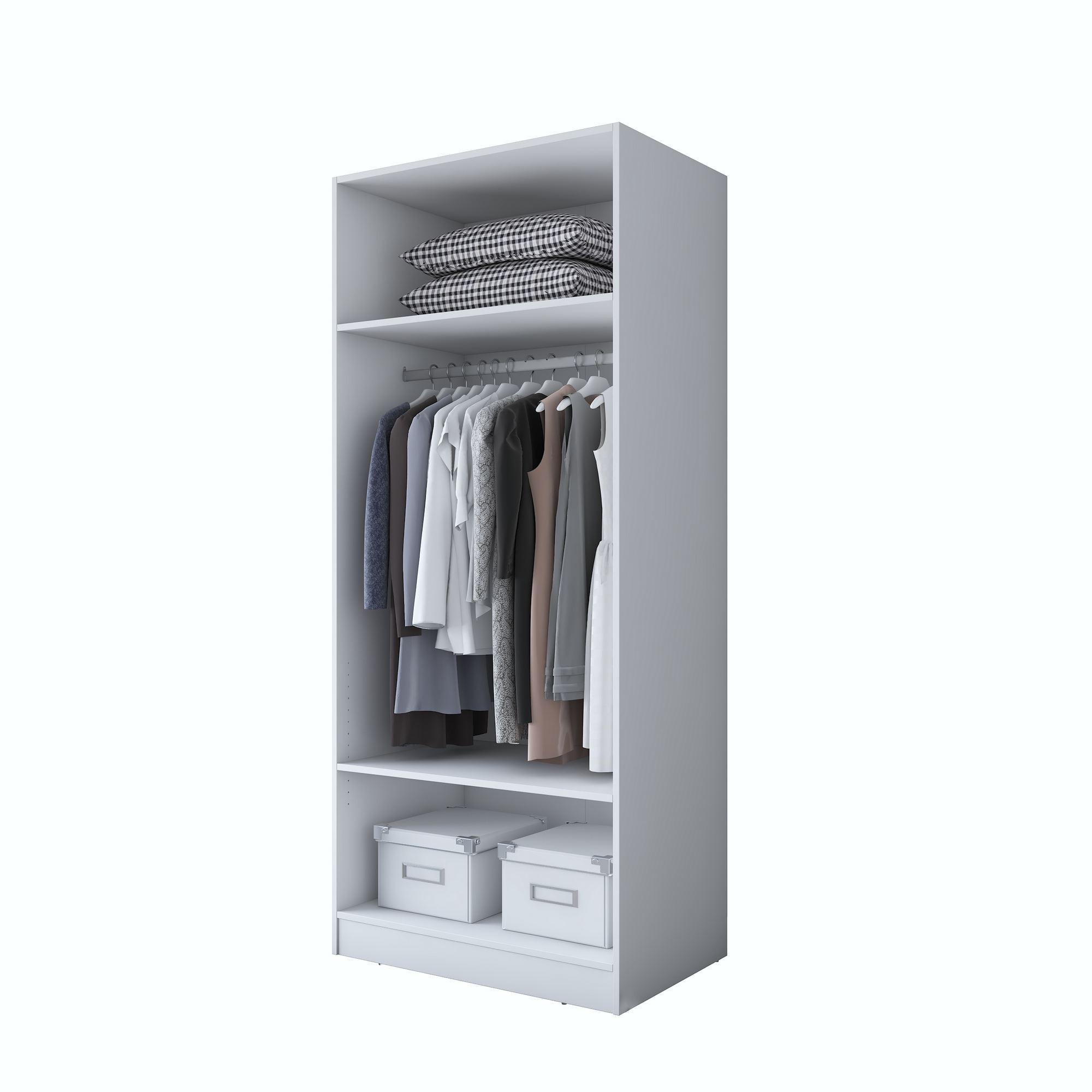 Dulap haine BA161, 90 x 210 x 57,5 cm, alb, PAL, spatiu de depozitare, fixare pe perete — imaginea 2