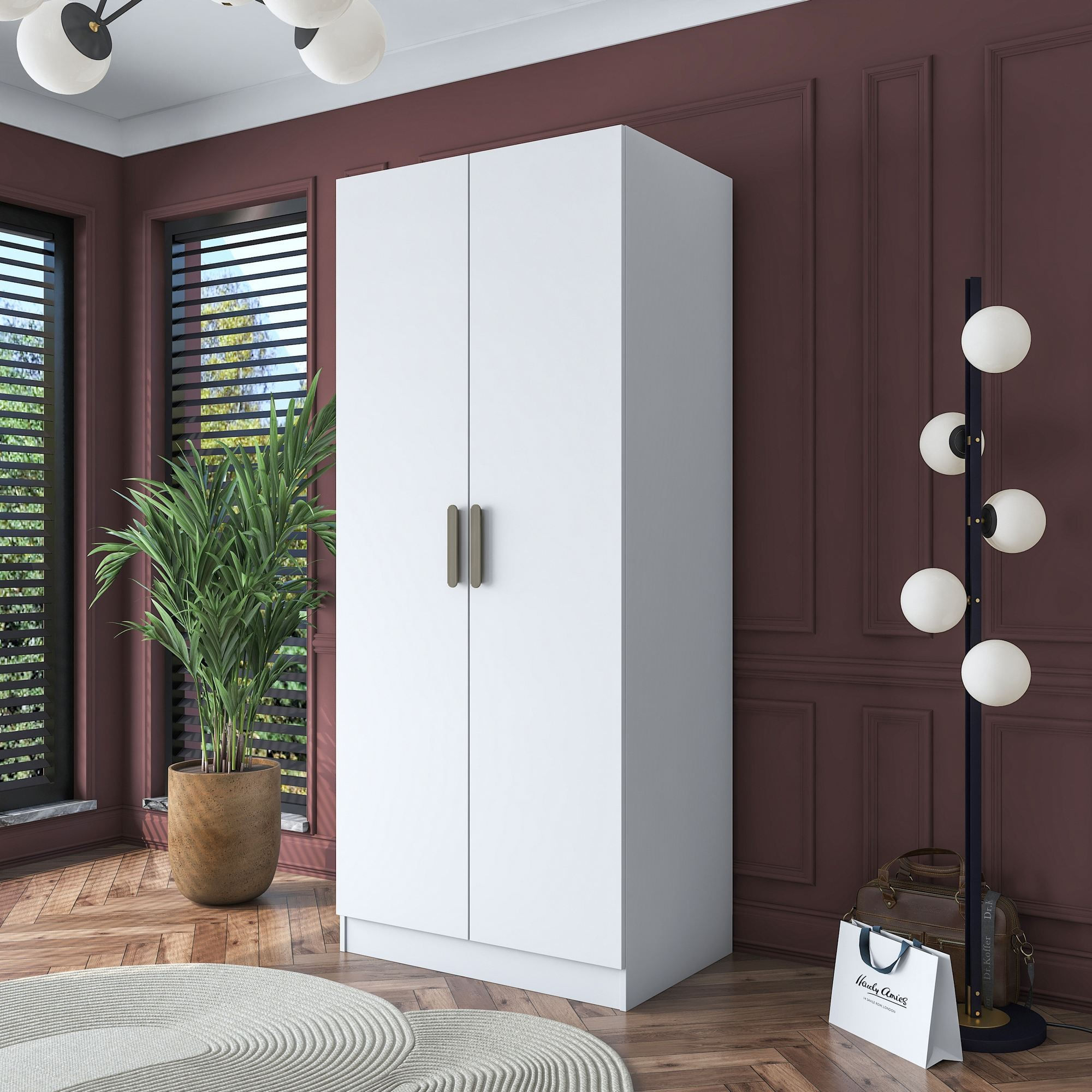 Dulap haine BA161, 90 x 210 x 57,5 cm, alb, PAL, spatiu de depozitare, fixare pe perete — imaginea 4