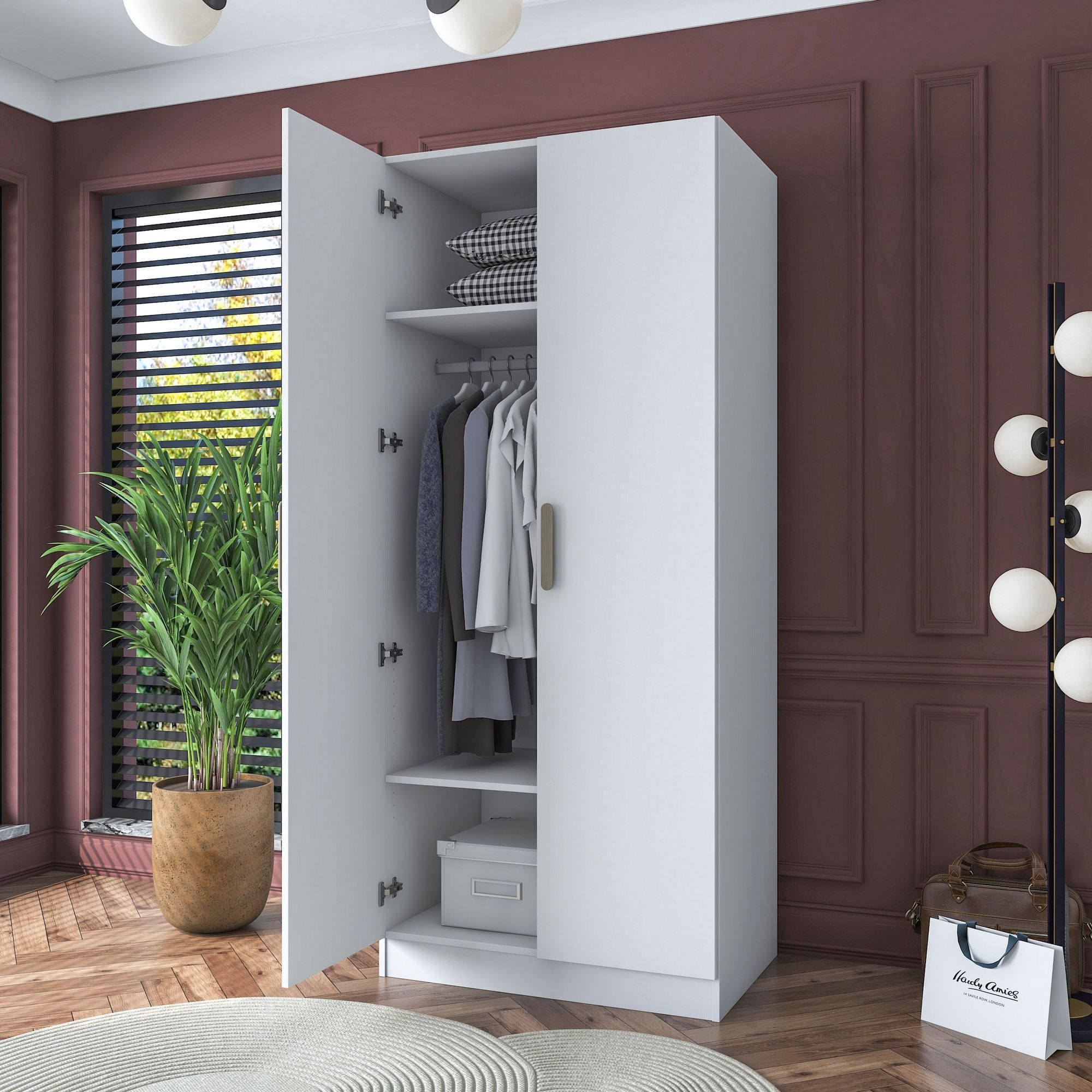 Dulap haine BA161, 90 x 210 x 57,5 cm, alb, PAL, spatiu de depozitare, fixare pe perete — imaginea 6