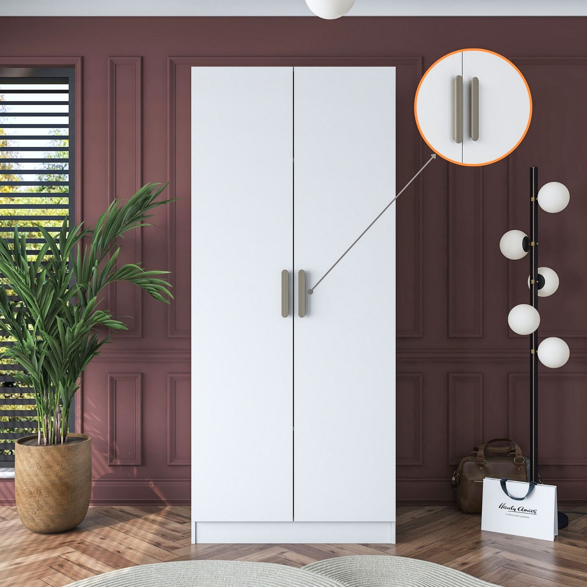 Dulap haine BA161, 90 x 210 x 57,5 cm, alb, PAL, spatiu de depozitare, fixare pe perete — imaginea 7