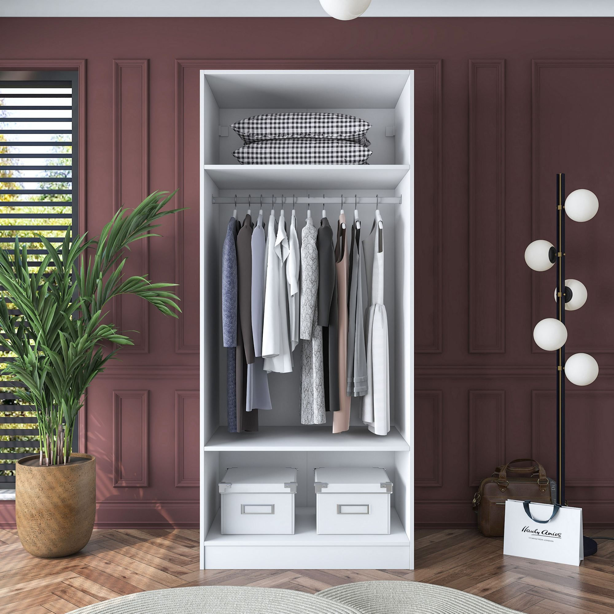 Dulap haine BA161, 90 x 210 x 57,5 cm, alb, PAL, spatiu de depozitare, fixare pe perete — imaginea 10