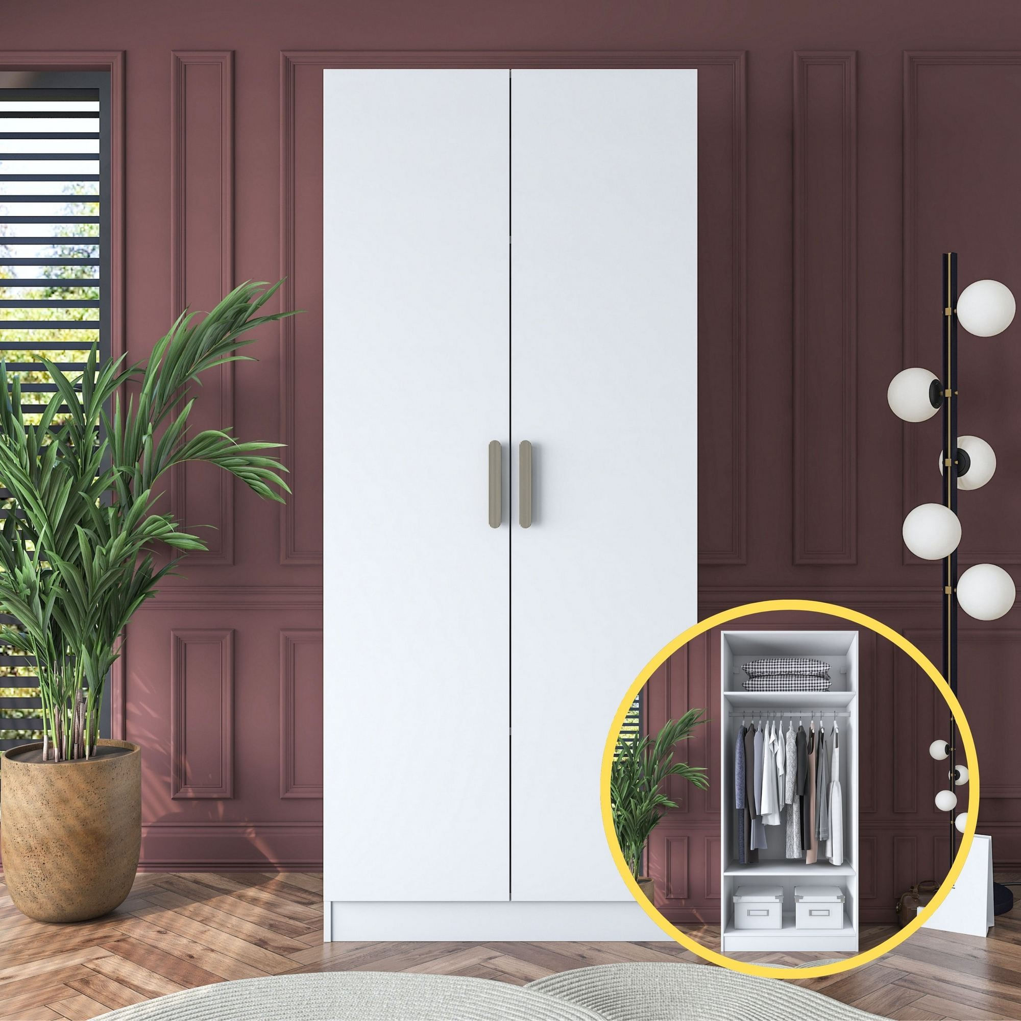 Dulap haine BA161, 90 x 210 x 57,5 cm, alb, PAL, spatiu de depozitare, fixare pe perete — imaginea 11