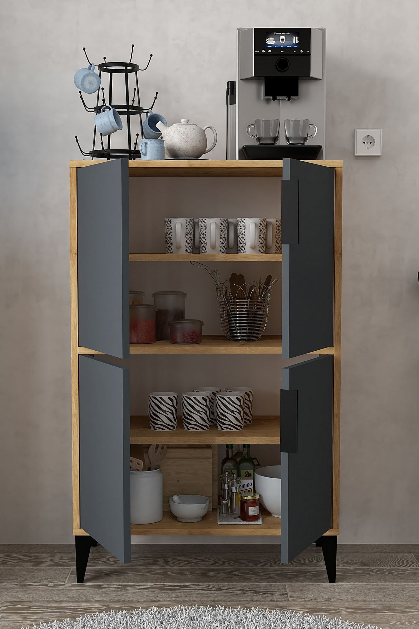 Dulap Ada 1403, 72 x 114 x 36,5 cm, stejar safir antracit, PAL melaminat — imaginea 3