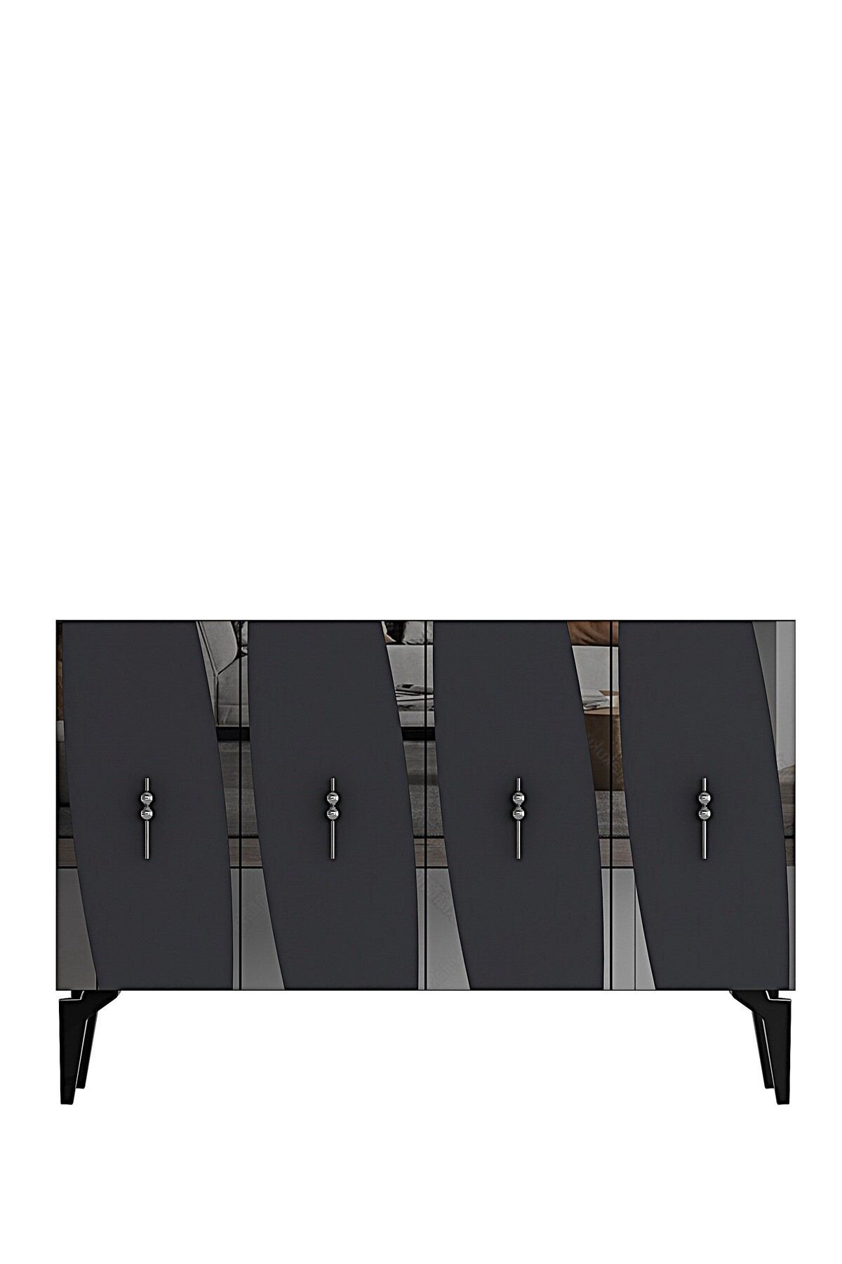 Consola Elips 120, 120 x 75 x 32 cm, antracit argintiu, PAL melaminat, oglinda inclusa, antracit / silver