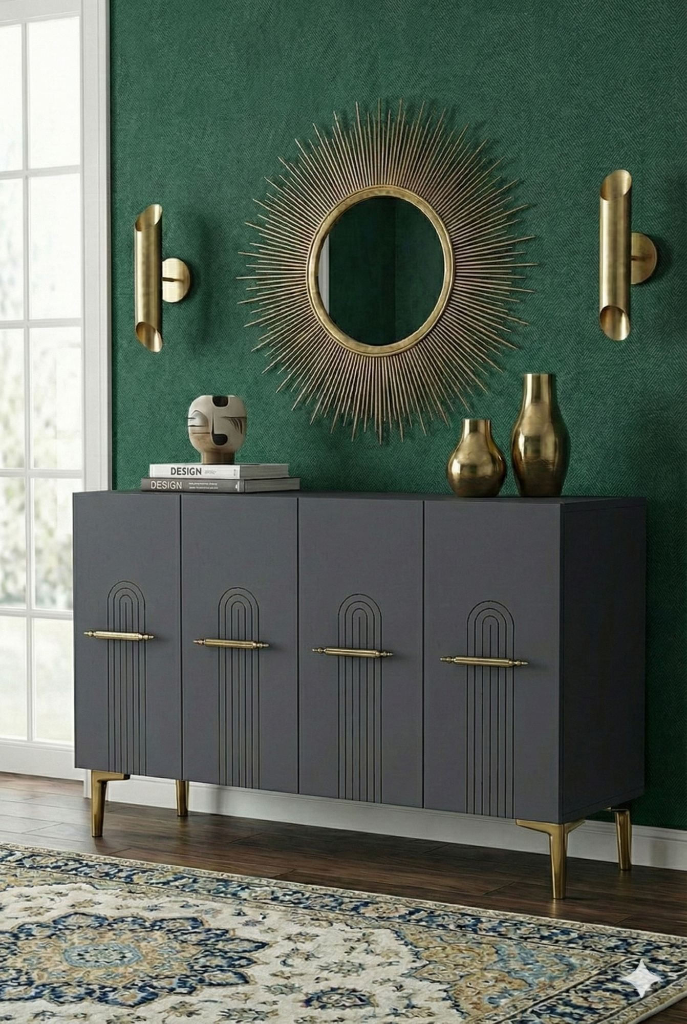 Consola Ida 120, 120 x 79 x 32 cm, antracit auriu, PAL melaminat, spatiu de depozitare, fixare pe perete, antracit / gold — imaginea 3