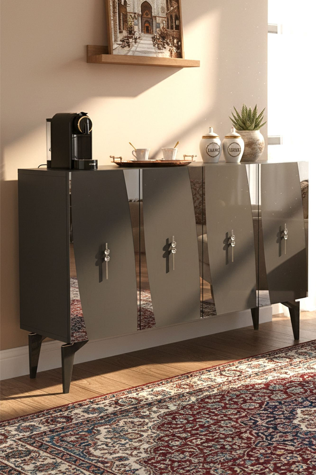 Consola Elips 120, 120 x 75 x 32 cm, antracit argintiu, PAL melaminat, oglinda inclusa, antracit / silver — imaginea 5