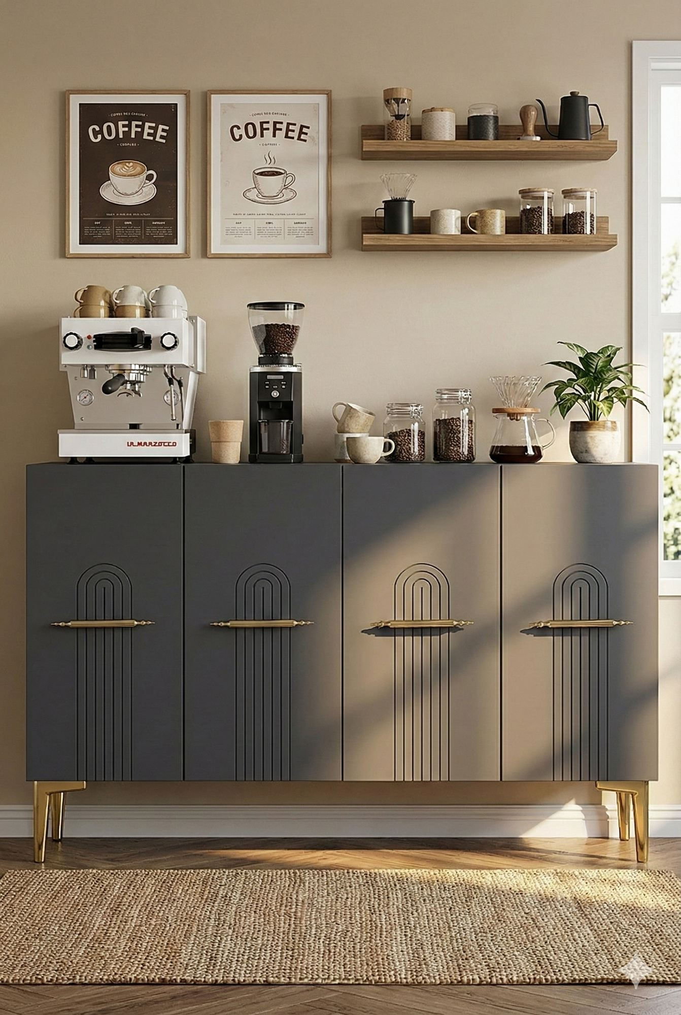 Consola Ida 120, 120 x 79 x 32 cm, antracit auriu, PAL melaminat, spatiu de depozitare, fixare pe perete, antracit / gold — imaginea 7