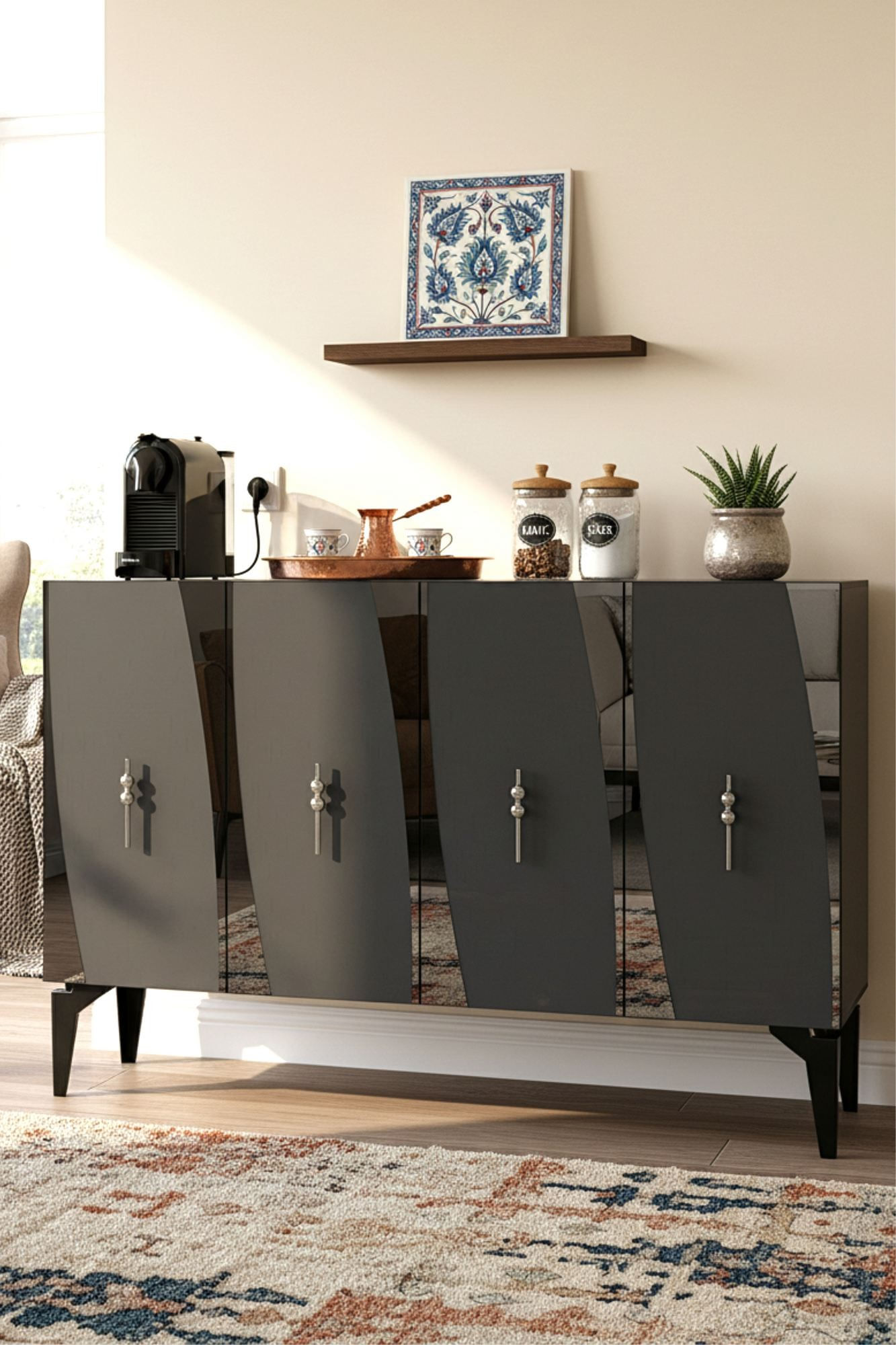 Consola Elips 120, 120 x 75 x 32 cm, antracit argintiu, PAL melaminat, oglinda inclusa, antracit / silver — imaginea 7
