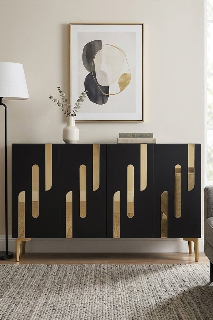 Consola Ece 120, 120 x 75 x 32 cm, antracit auriu, PAL melaminat, oglinda inclusa, antracit / gold