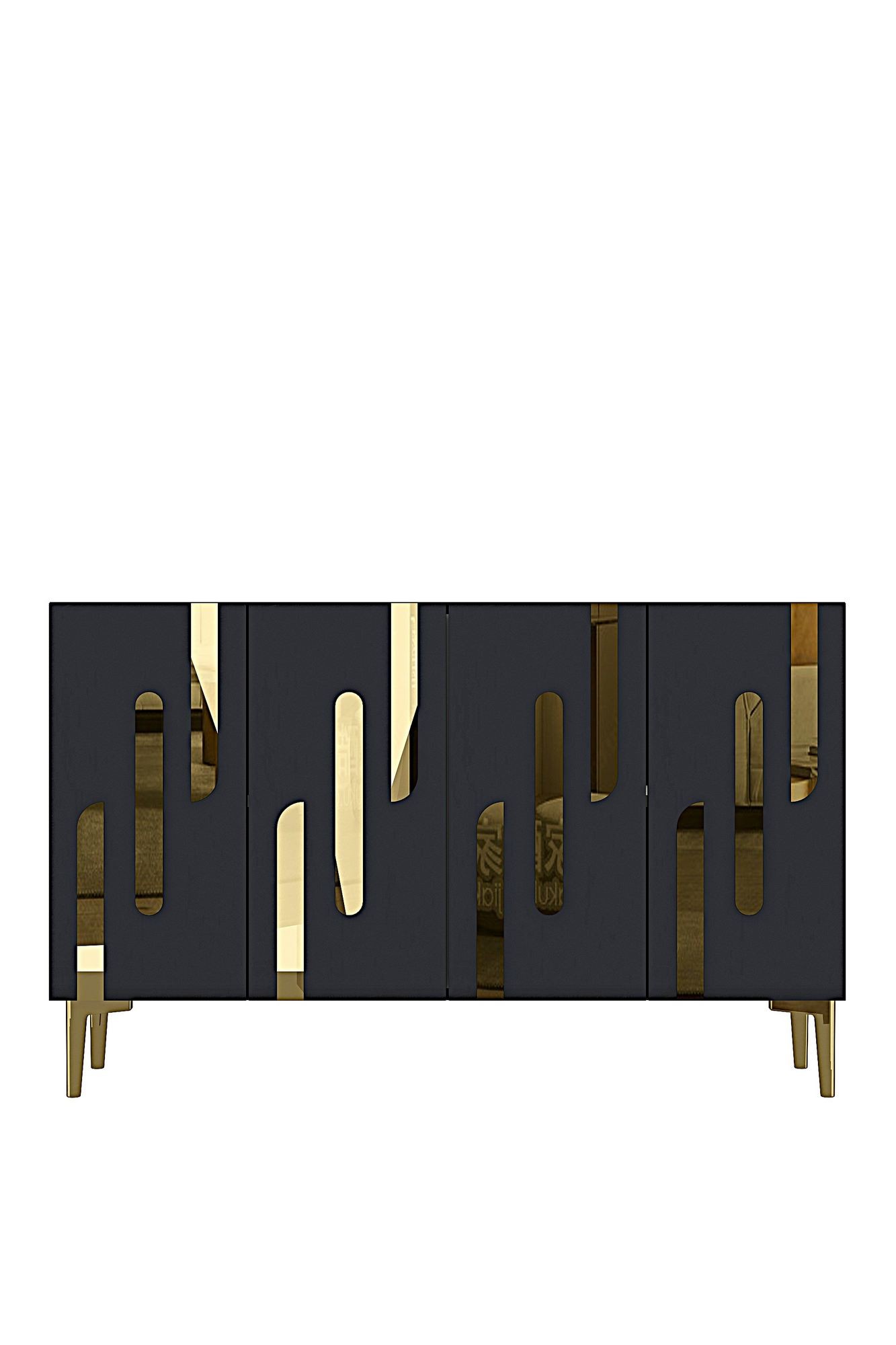 Consola Ece 120, 120 x 75 x 32 cm, antracit auriu, PAL melaminat, oglinda inclusa, antracit / gold — imaginea 4