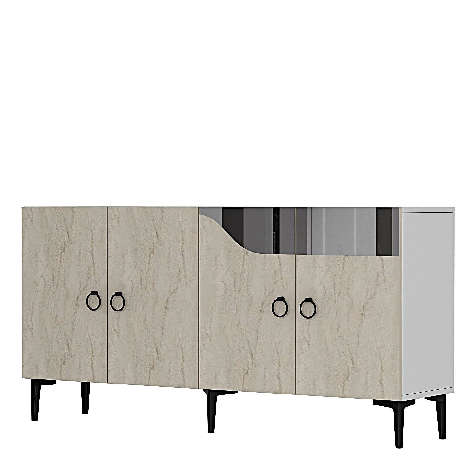 Consola Gama 150, 150 x 75 x 32 cm, alb travertin argintiu, PAL melaminat, spatiu de depozitare, fixare pe perete, alb / travertin / silver — imaginea 2