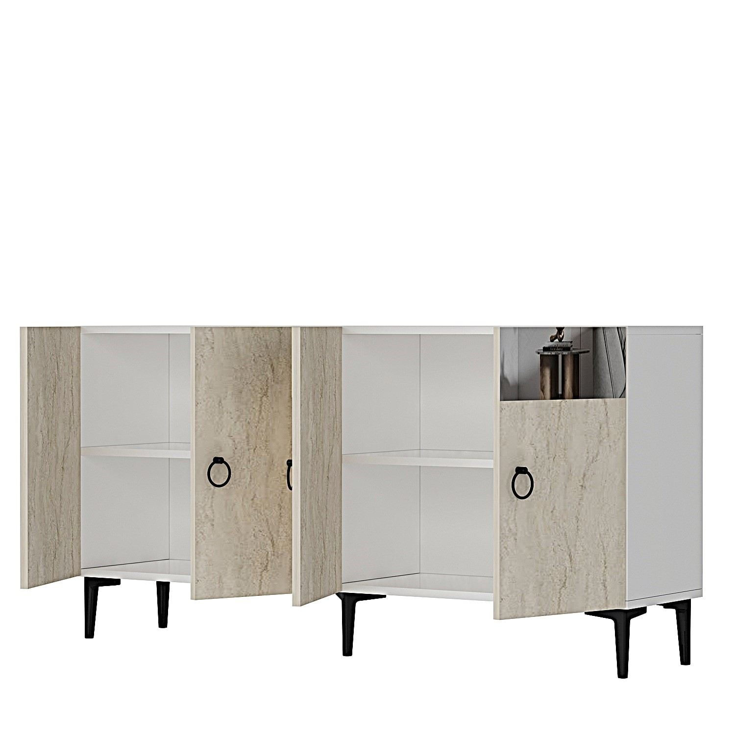 Consola Gama 150, 150 x 75 x 32 cm, alb travertin argintiu, PAL melaminat, spatiu de depozitare, fixare pe perete, alb / travertin / silver — imaginea 4